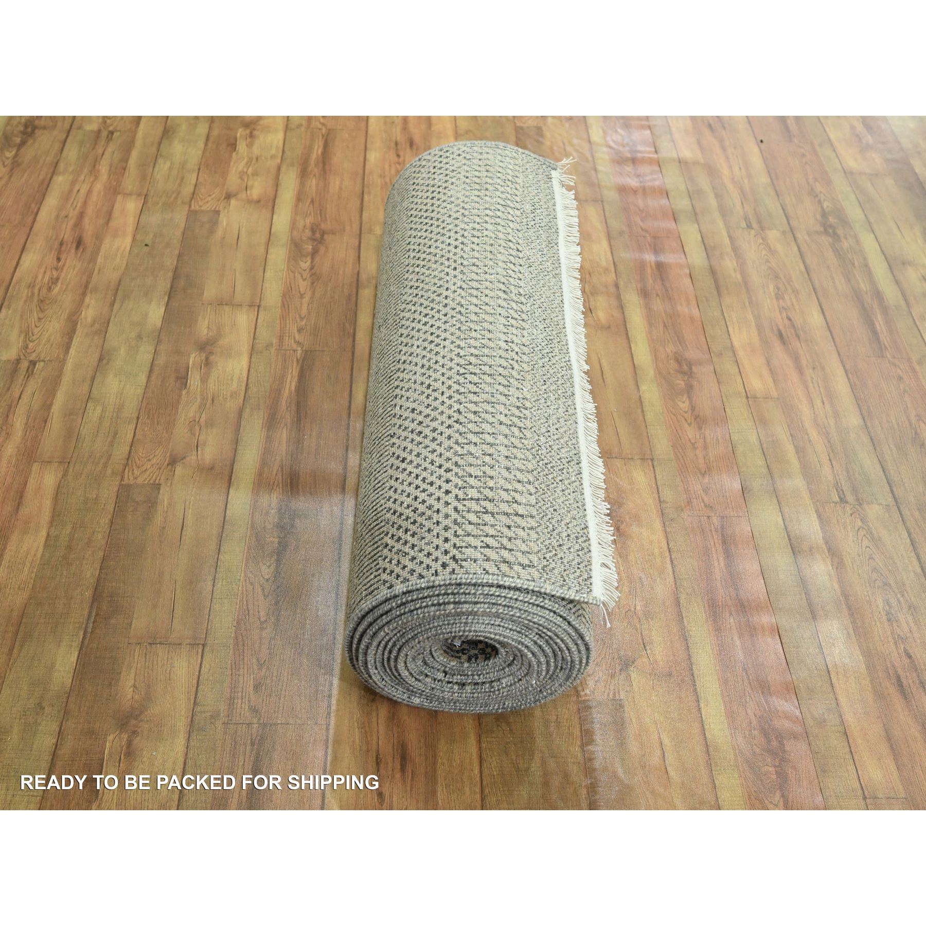 2'7"x20'4" Khaki Brown, Modern Grass Design, Hand Knotted, Borderless, Denser Weave, Tone on Tone, Wool and Silk, Lush and Plush, XL Runner, Oriental Rug Sh76349