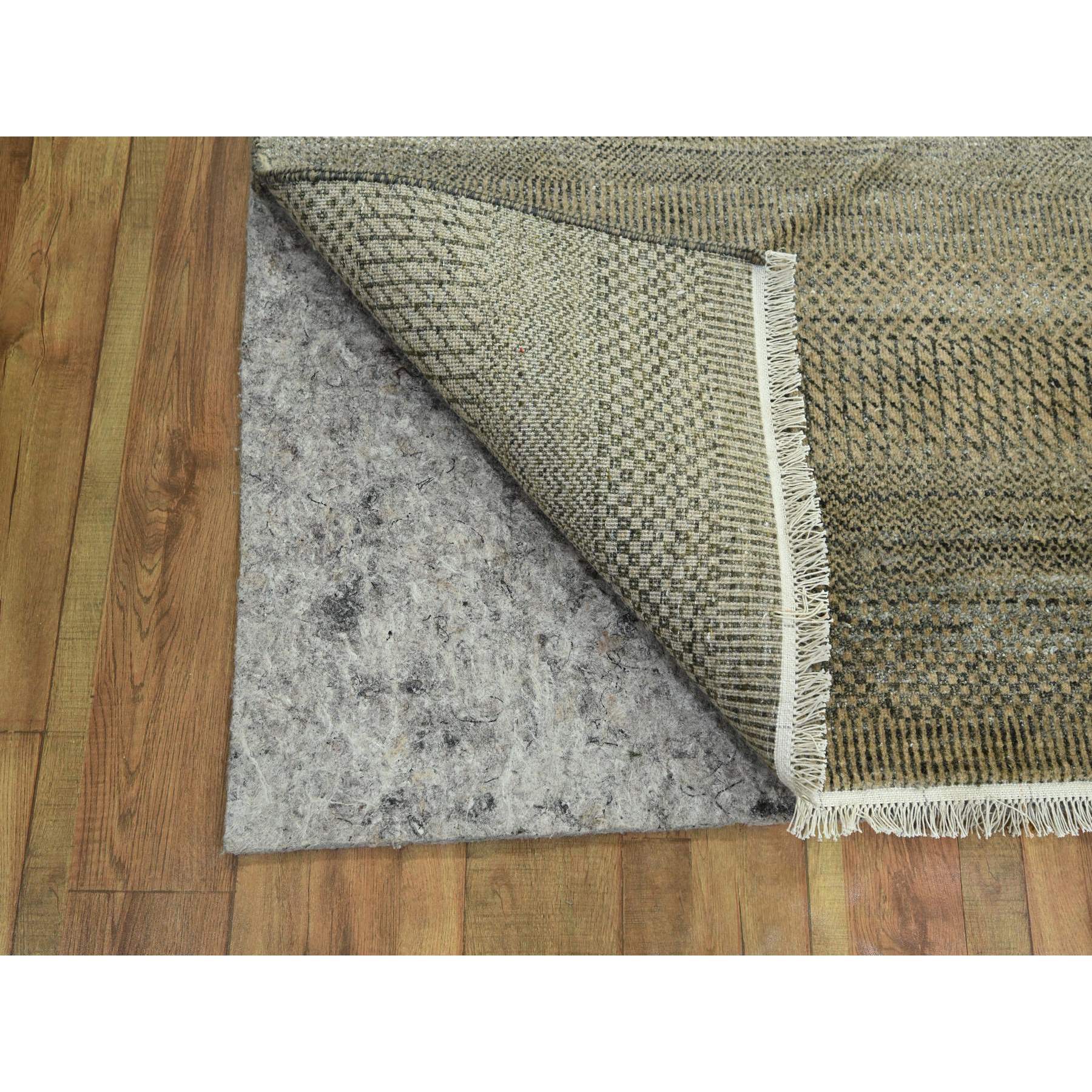 3'x21'10" Dark Vanilla Brown, Modern Grass Design, Wool and Silk, Hand Knotted, Borderless, Denser Weave, Tone on Tone, Lush and Plush, XL Runner, Oriental Rug Sh76350