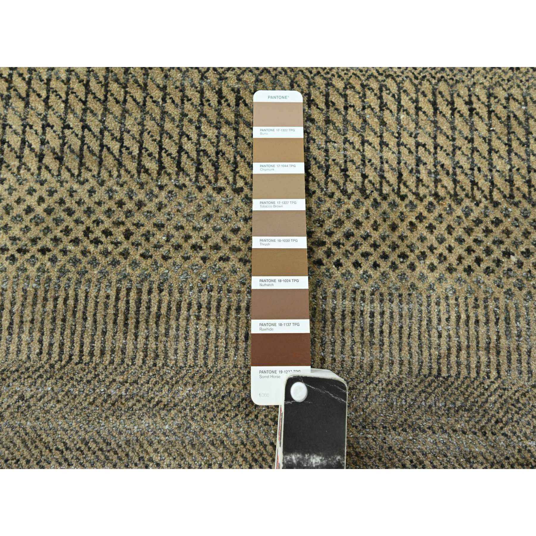 3'x21'10" Dark Vanilla Brown, Modern Grass Design, Wool and Silk, Hand Knotted, Borderless, Denser Weave, Tone on Tone, Lush and Plush, XL Runner, Oriental Rug Sh76350