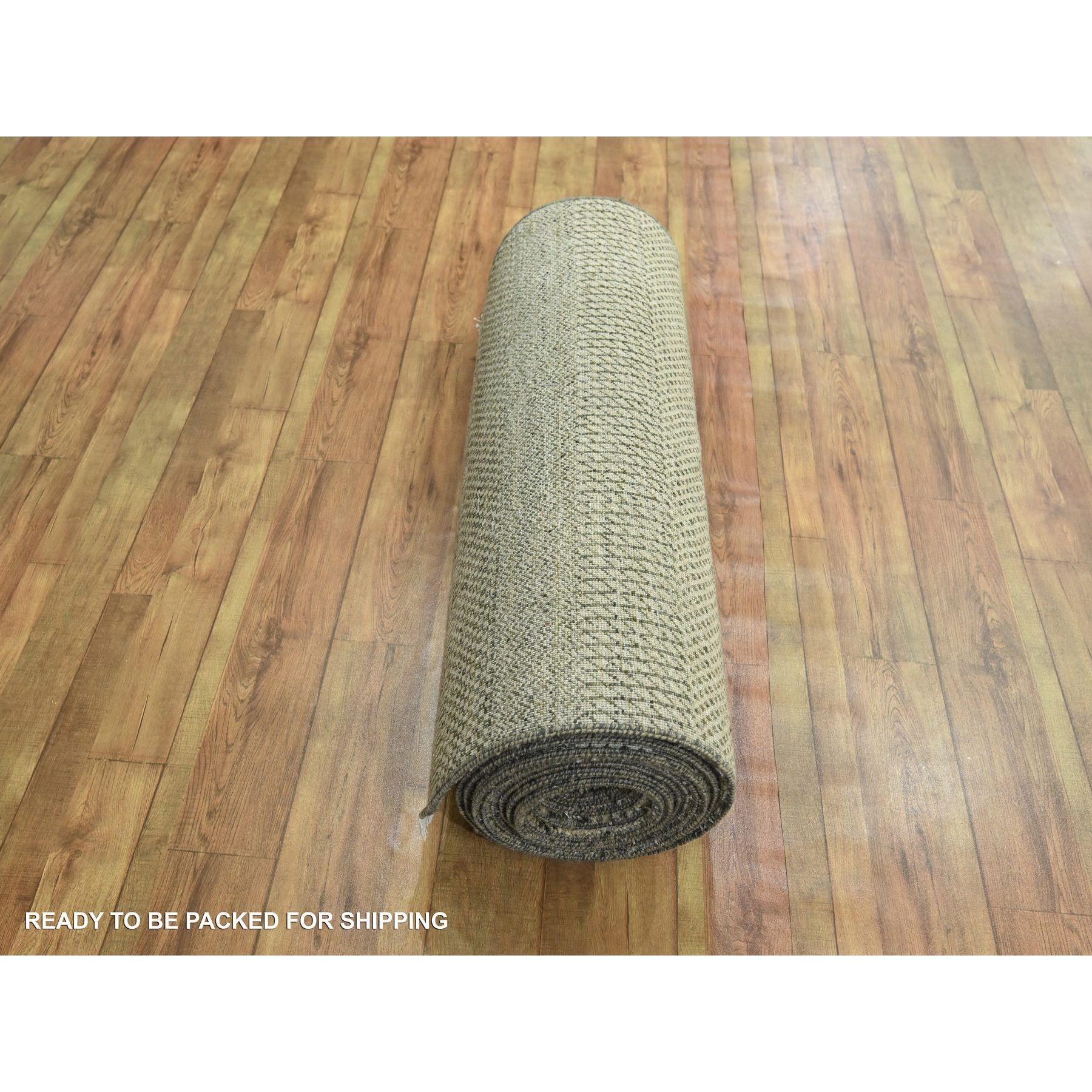 3'x21'10" Dark Vanilla Brown, Modern Grass Design, Wool and Silk, Hand Knotted, Borderless, Denser Weave, Tone on Tone, Lush and Plush, XL Runner, Oriental Rug Sh76350