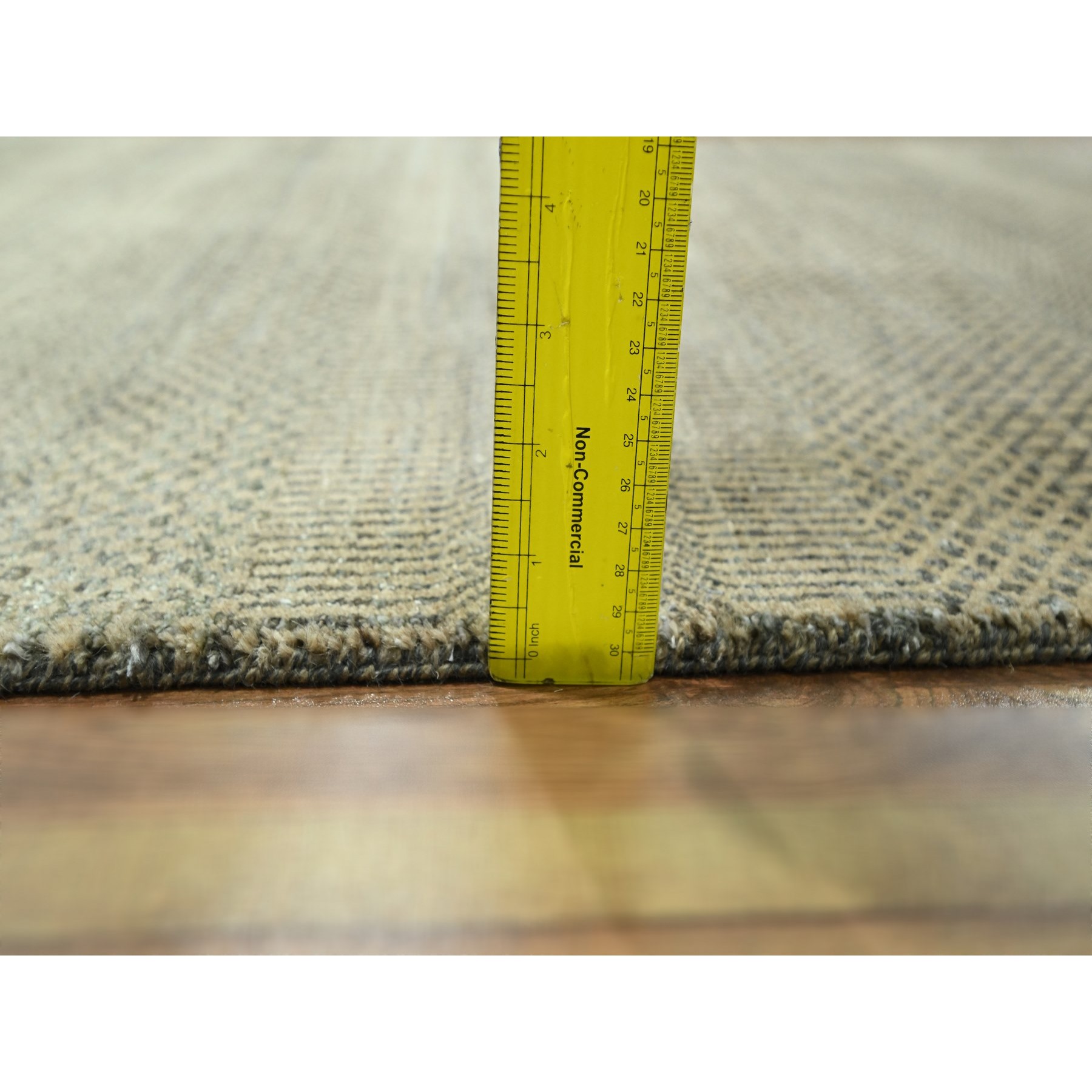 3'x21'10" Dark Vanilla Brown, Modern Grass Design, Wool and Silk, Hand Knotted, Borderless, Denser Weave, Tone on Tone, Lush and Plush, XL Runner, Oriental Rug Sh76350