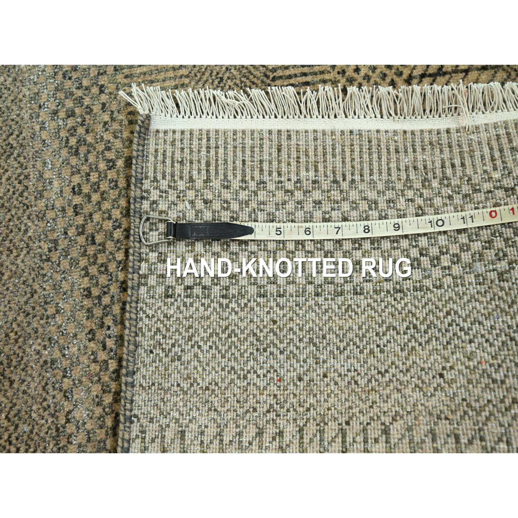 3'x21'10" Dark Vanilla Brown, Modern Grass Design, Wool and Silk, Hand Knotted, Borderless, Denser Weave, Tone on Tone, Lush and Plush, XL Runner, Oriental Rug Sh76350