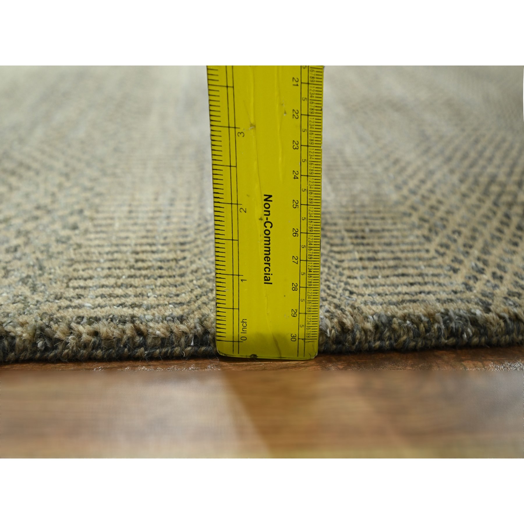 3'x21'10" Ecru Brown, Modern Grass Design, Hand Knotted, Borderless, Denser Weave, Tone on Tone, Wool and Silk, Lush and Plush, XL Runner, Oriental Rug Sh76351