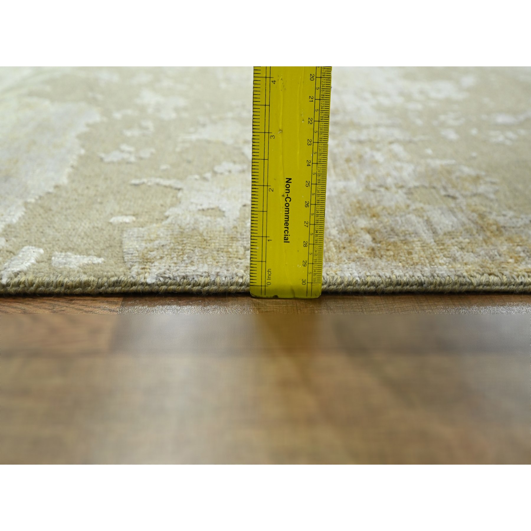 2'6"x19' Parchment White & Brown, Modern Abstract Design with Natural Colors, Wool and Silk, Hand Knotted, XL Runner, Oriental Rug Sh76352