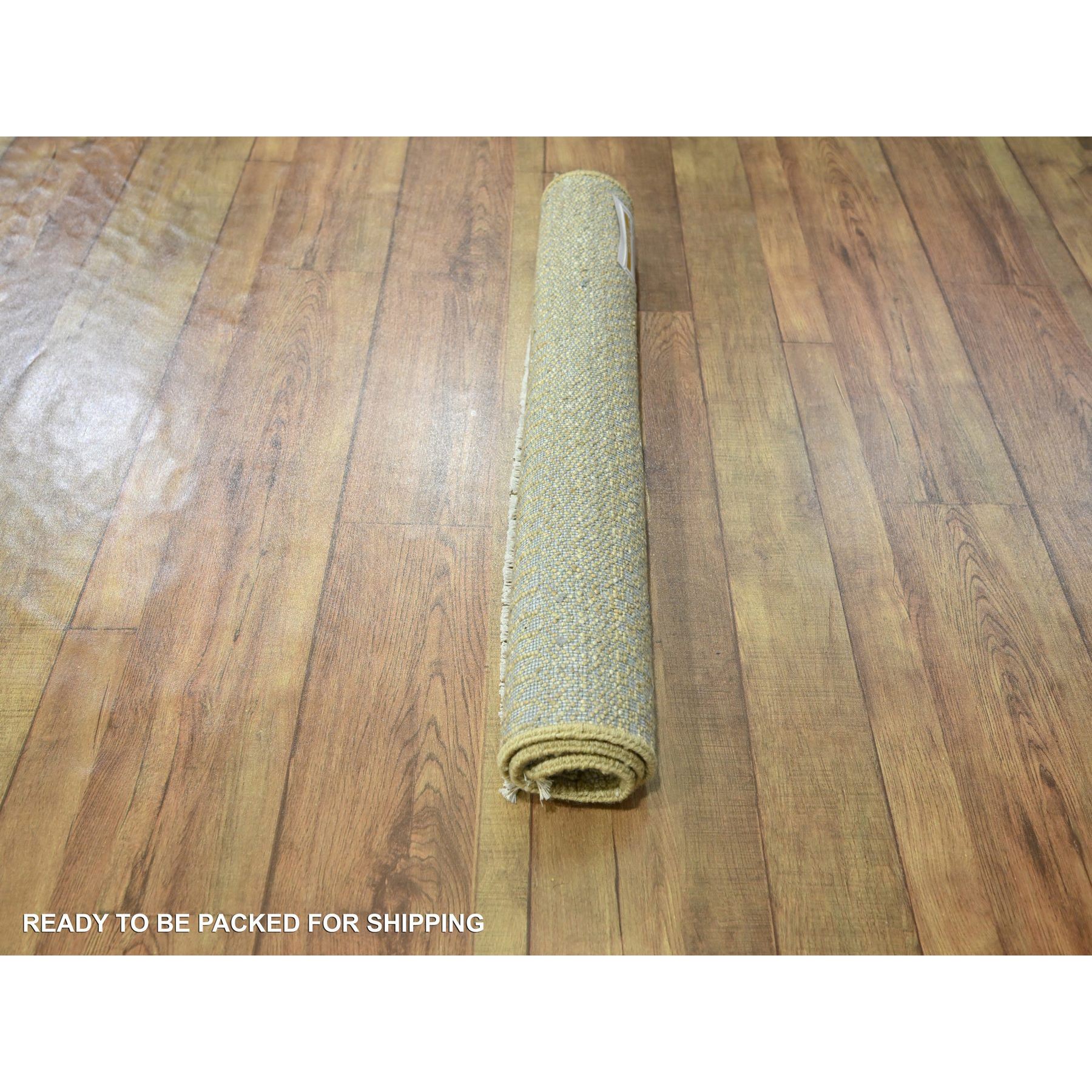 2'x2' Ecru Brown, Modern Grass Design, Wool and Silk, Hand Knotted, Denser Weave, Tone on Tone, Lush and Plush, Sample, Mat, Square, Oriental Rug Sh76353