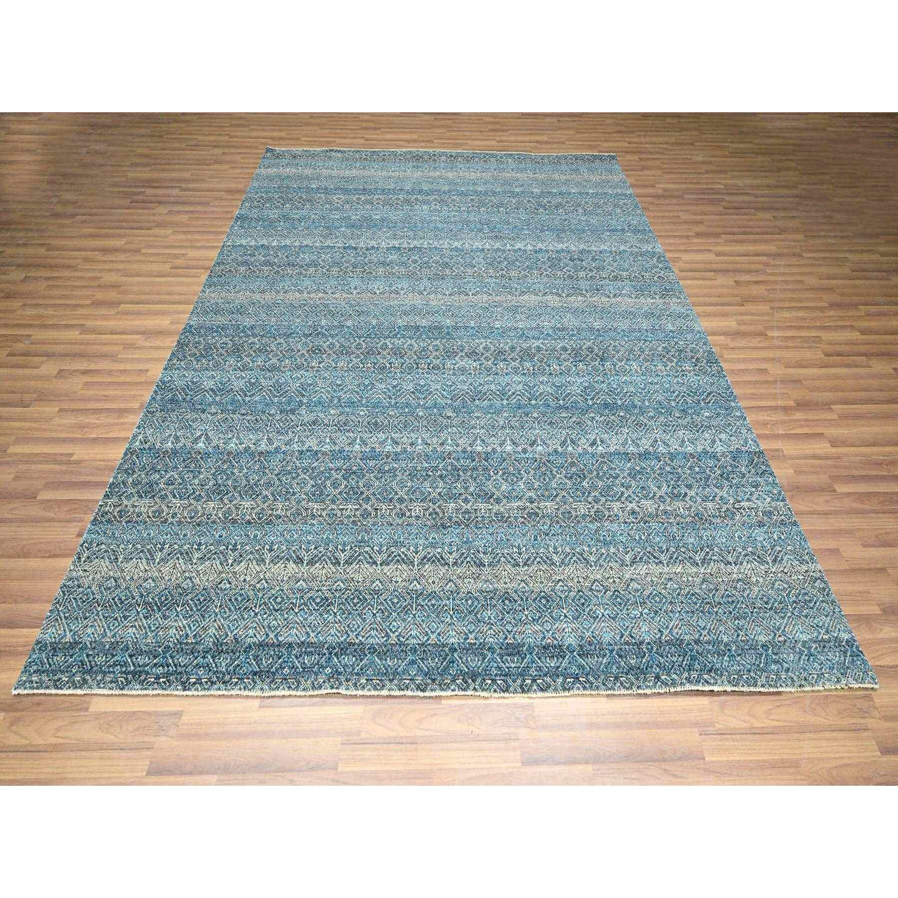8'3"x10'1" Cerulean Blue, Kohinoor Herat, All Over Small Geometric Repetitive Diamond Pattern Tone On Tone, Hand Knotted, Vibrant Wool, Soft To The Touch, Oriental Rug Sh76381