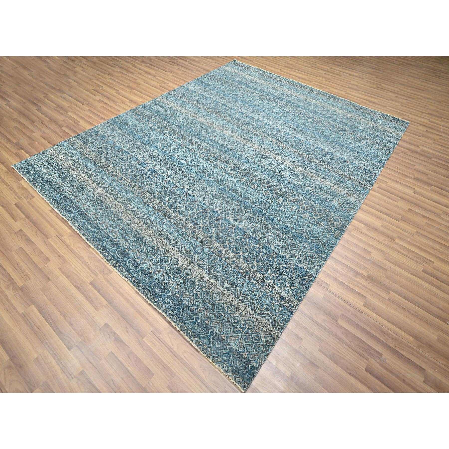 8'3"x10'1" Cerulean Blue, Kohinoor Herat, All Over Small Geometric Repetitive Diamond Pattern Tone On Tone, Hand Knotted, Vibrant Wool, Soft To The Touch, Oriental Rug Sh76381