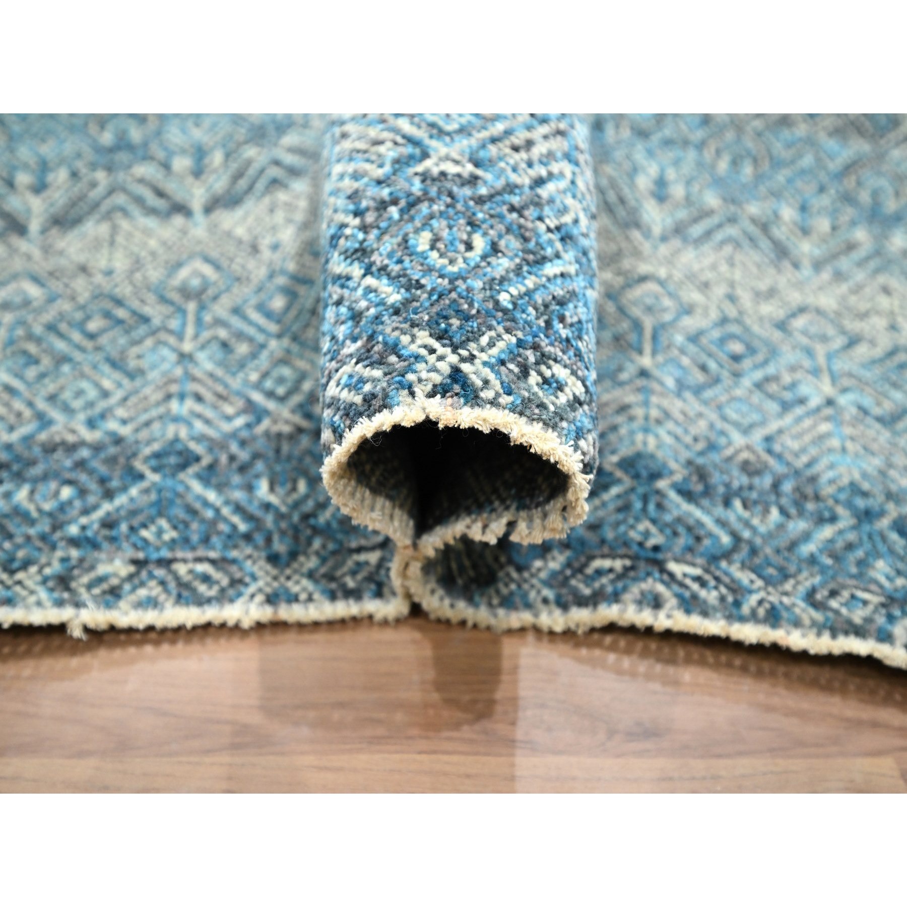 8'3"x10'1" Cerulean Blue, Kohinoor Herat, All Over Small Geometric Repetitive Diamond Pattern Tone On Tone, Hand Knotted, Vibrant Wool, Soft To The Touch, Oriental Rug Sh76381