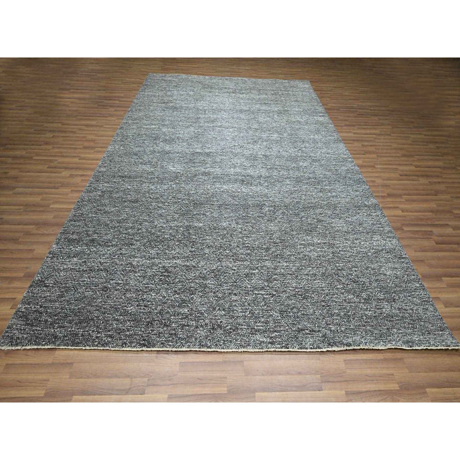 9'x12'2" Carbon Gray, Kohinoor Herat Pattern, Small Geometric Repetitive Diamond Design, Hand Knotted, Soft Wool, Tone On Tone, Oriental Rug Sh76382