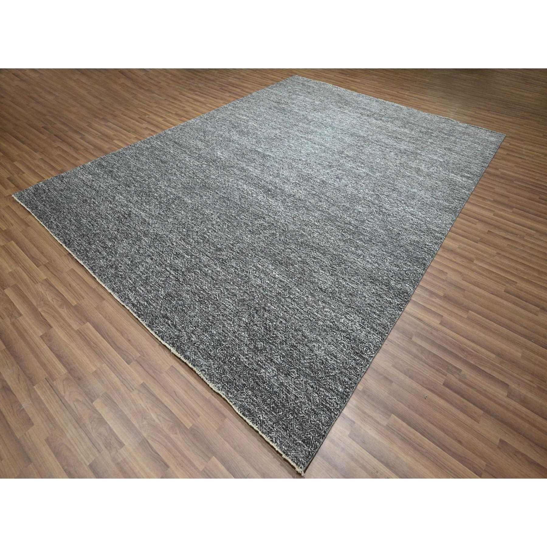 9'x12'2" Carbon Gray, Kohinoor Herat Pattern, Small Geometric Repetitive Diamond Design, Hand Knotted, Soft Wool, Tone On Tone, Oriental Rug Sh76382