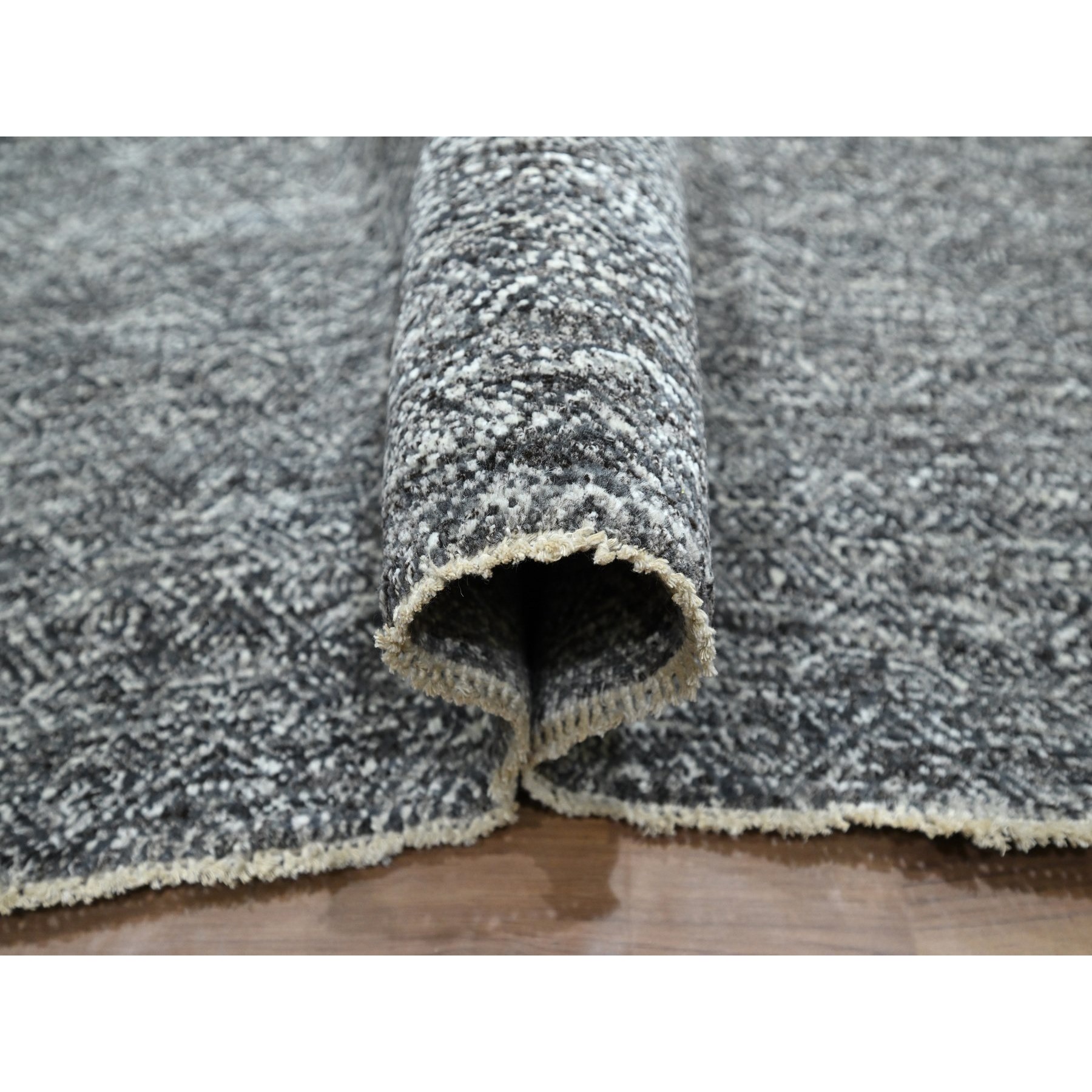 9'x12'2" Carbon Gray, Kohinoor Herat Pattern, Small Geometric Repetitive Diamond Design, Hand Knotted, Soft Wool, Tone On Tone, Oriental Rug Sh76382