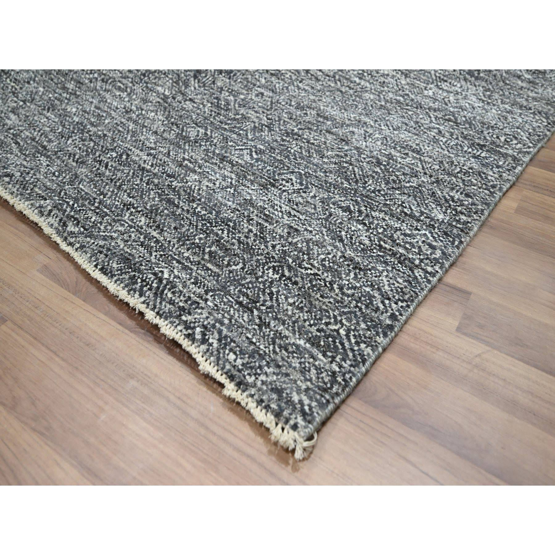 9'x12'2" Carbon Gray, Kohinoor Herat Pattern, Small Geometric Repetitive Diamond Design, Hand Knotted, Soft Wool, Tone On Tone, Oriental Rug Sh76382