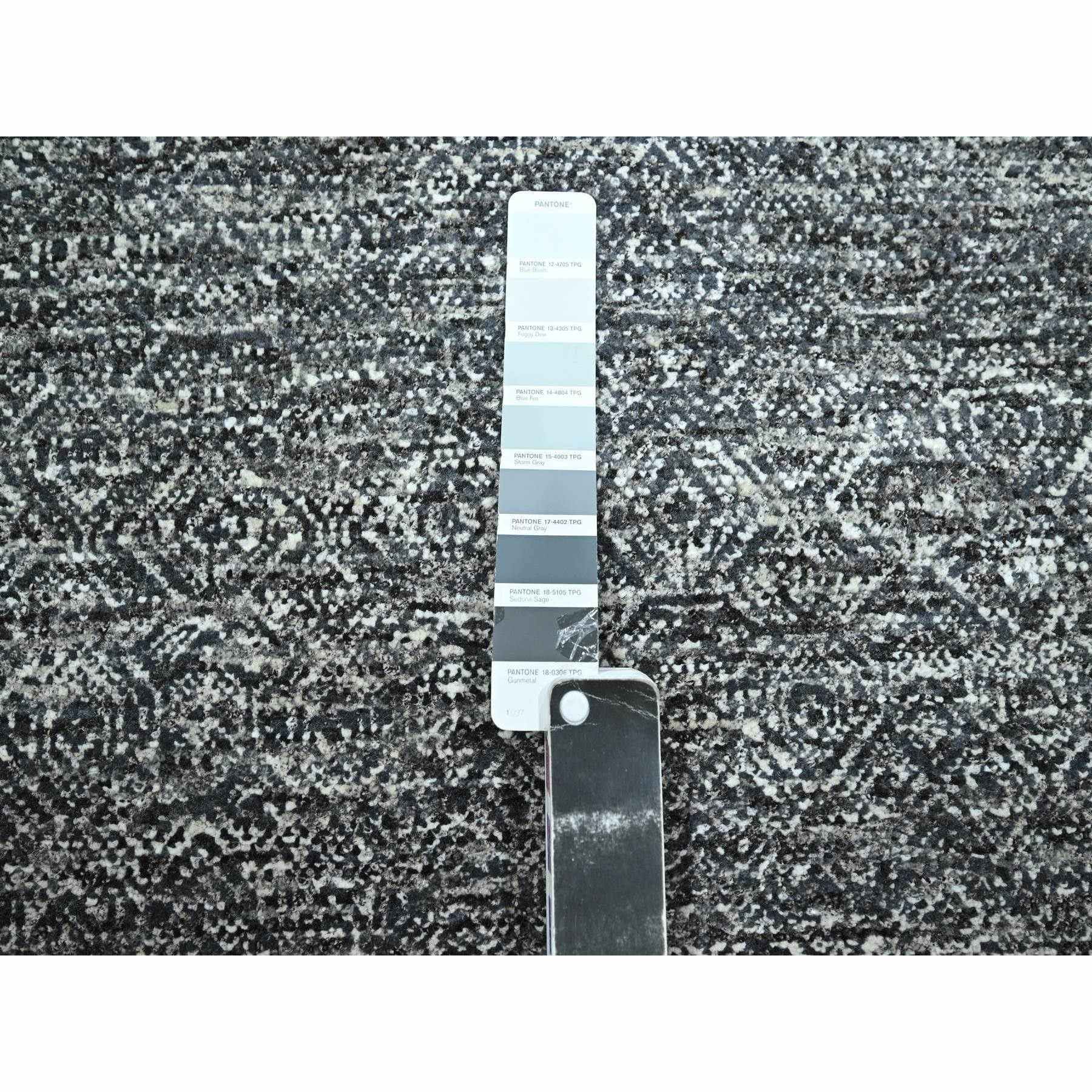 9'x12'2" Carbon Gray, Kohinoor Herat Pattern, Small Geometric Repetitive Diamond Design, Hand Knotted, Soft Wool, Tone On Tone, Oriental Rug Sh76382