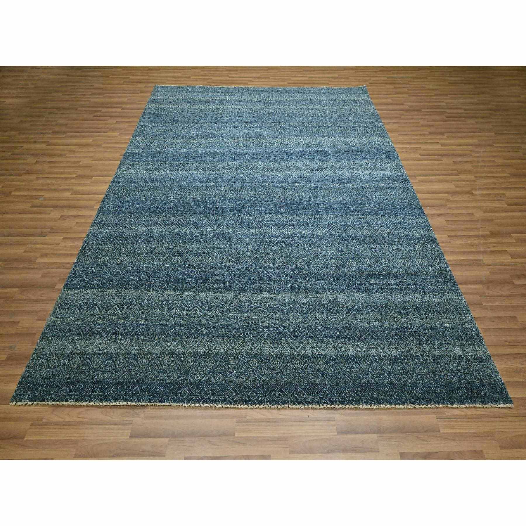 8'x10' Aegean Blue, Kohinoor Herat Pattern, Small Geometric Repetitive Diamond Design, Pure Wool, Tone On Tone, Hand Knotted, Borderless, Soft To The Touch, Oriental Rug Sh76383