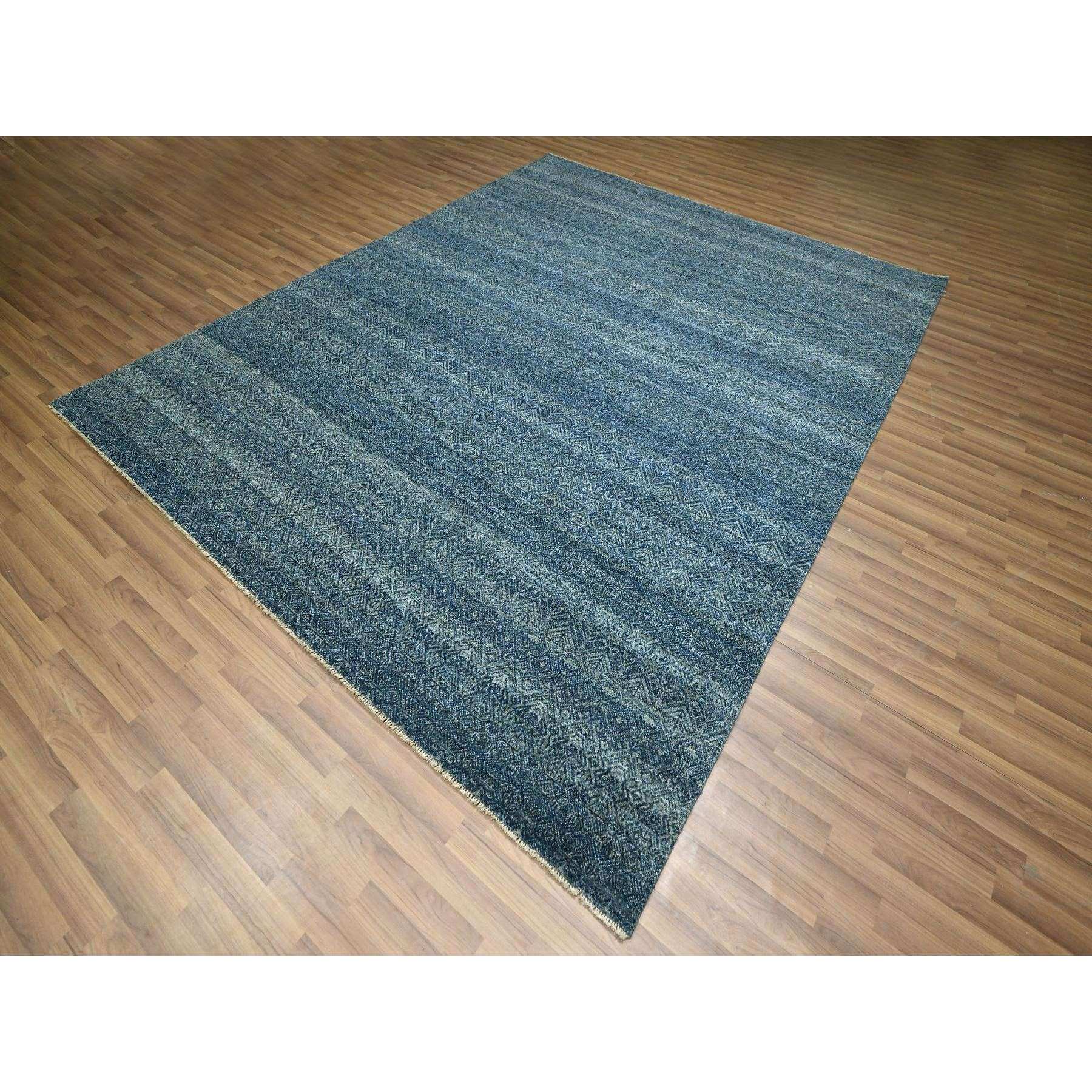 8'x10' Aegean Blue, Kohinoor Herat Pattern, Small Geometric Repetitive Diamond Design, Pure Wool, Tone On Tone, Hand Knotted, Borderless, Soft To The Touch, Oriental Rug Sh76383