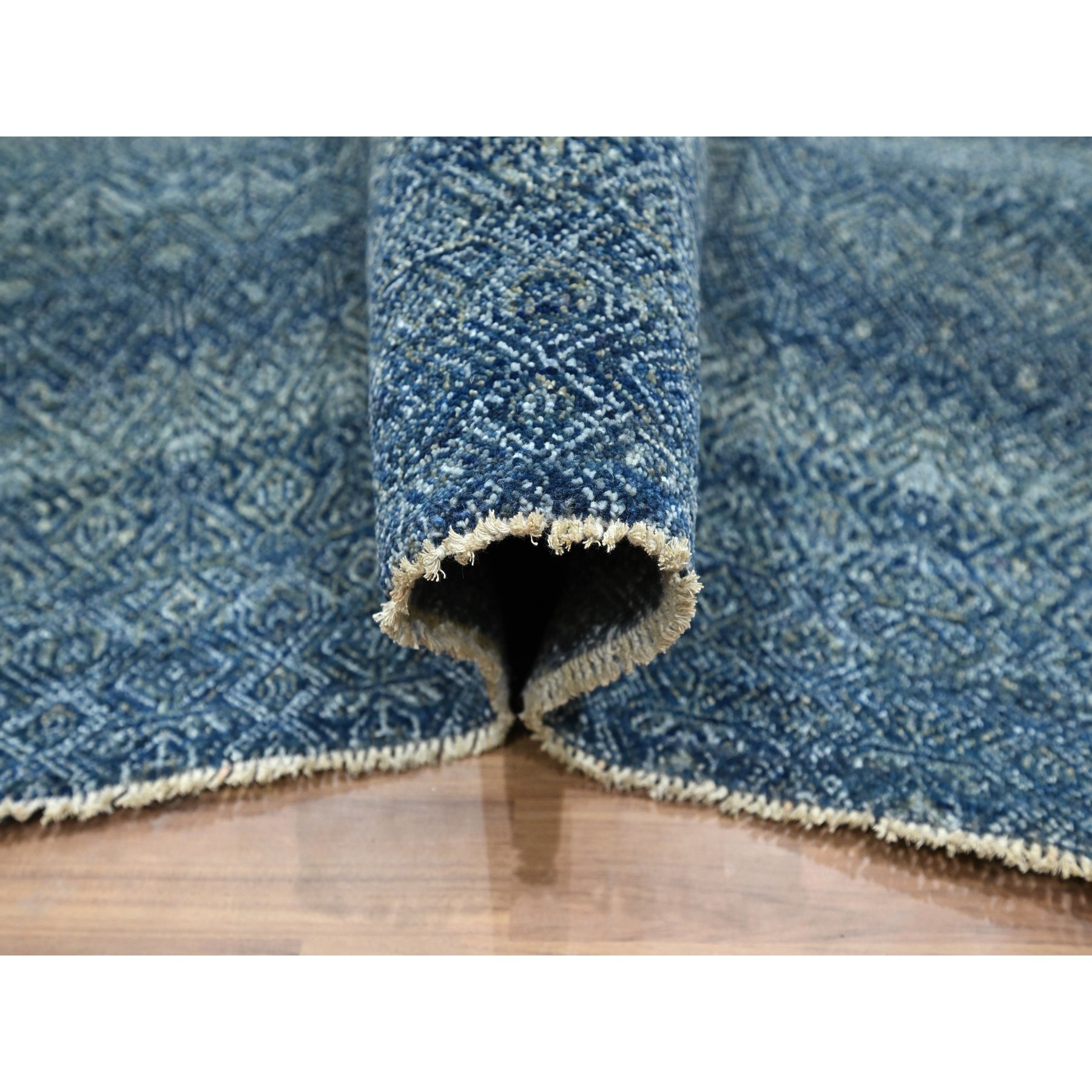 8'x10' Aegean Blue, Kohinoor Herat Pattern, Small Geometric Repetitive Diamond Design, Pure Wool, Tone On Tone, Hand Knotted, Borderless, Soft To The Touch, Oriental Rug Sh76383