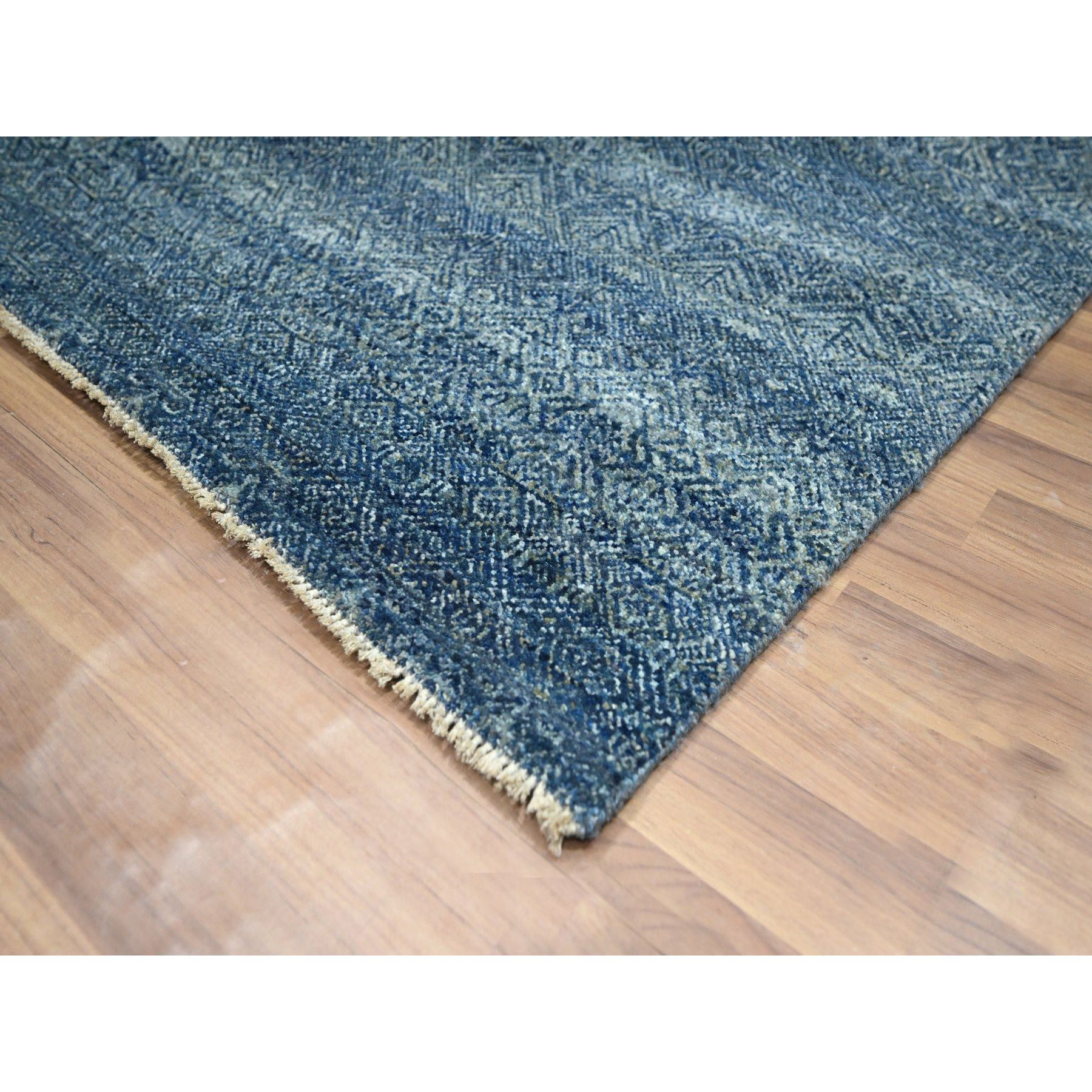 8'x10' Aegean Blue, Kohinoor Herat Pattern, Small Geometric Repetitive Diamond Design, Pure Wool, Tone On Tone, Hand Knotted, Borderless, Soft To The Touch, Oriental Rug Sh76383