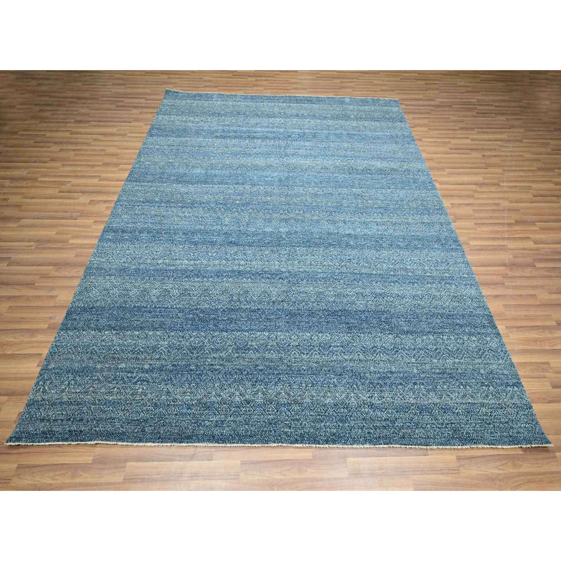 8'x10' Denim Blue, Kohinoor Herat Pattern, Small Geometric Repetitive Diamond Design, Pure Wool, Tone On Tone, Borderless, Soft Pile, Hand Knotted, Oriental Rug Sh76384