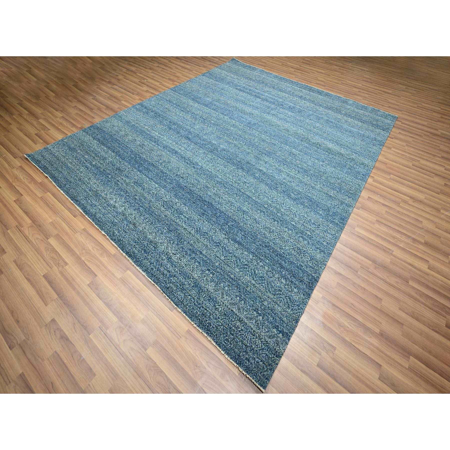 8'x10' Denim Blue, Kohinoor Herat Pattern, Small Geometric Repetitive Diamond Design, Pure Wool, Tone On Tone, Borderless, Soft Pile, Hand Knotted, Oriental Rug Sh76384