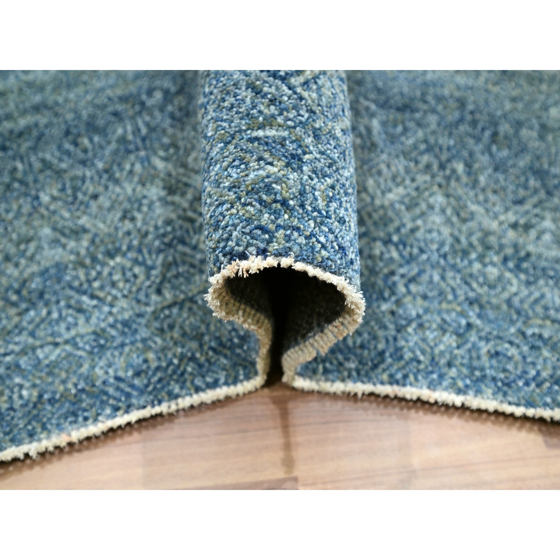 8'x10' Denim Blue, Kohinoor Herat Pattern, Small Geometric Repetitive Diamond Design, Pure Wool, Tone On Tone, Borderless, Soft Pile, Hand Knotted, Oriental Rug Sh76384