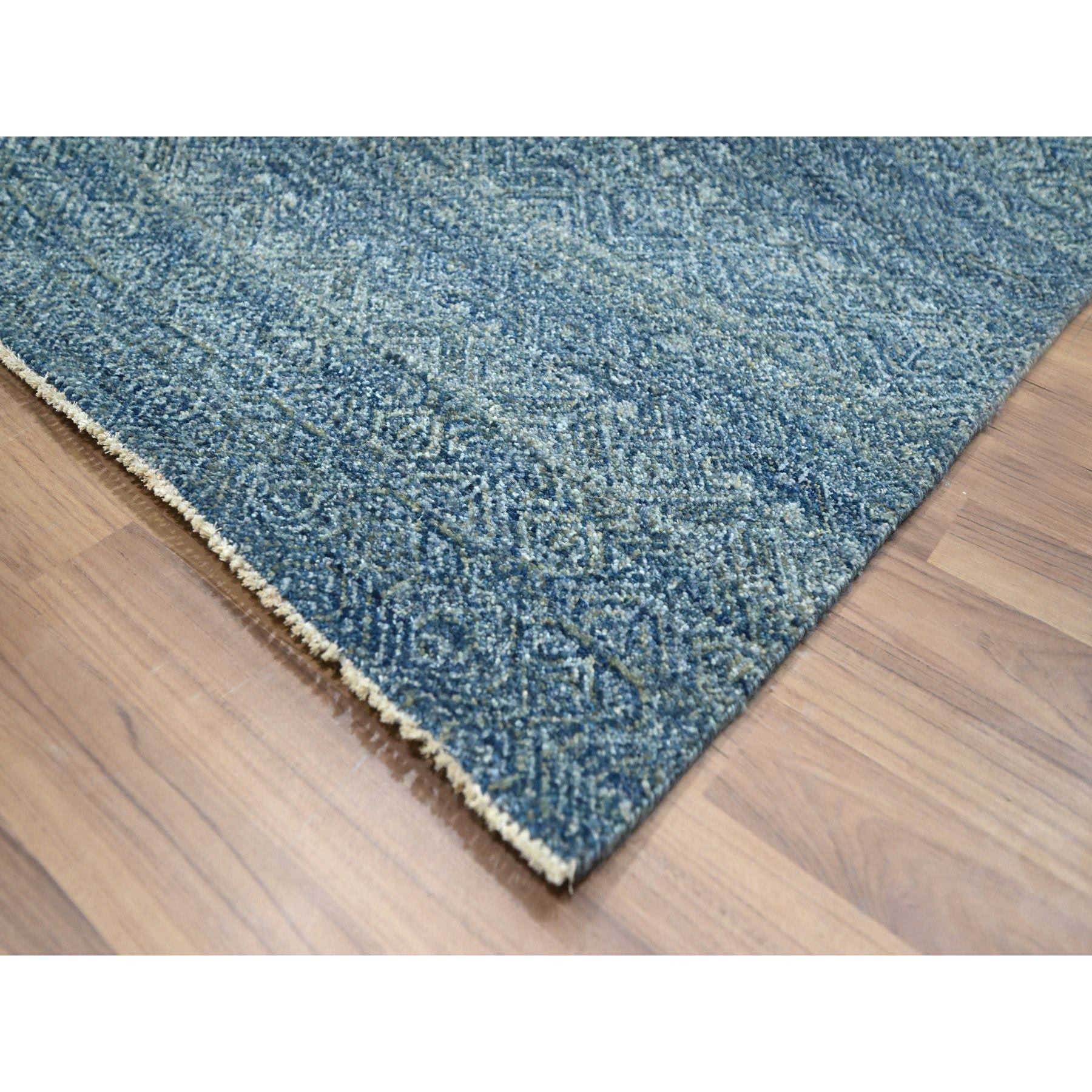 8'x10' Denim Blue, Kohinoor Herat Pattern, Small Geometric Repetitive Diamond Design, Pure Wool, Tone On Tone, Borderless, Soft Pile, Hand Knotted, Oriental Rug Sh76384