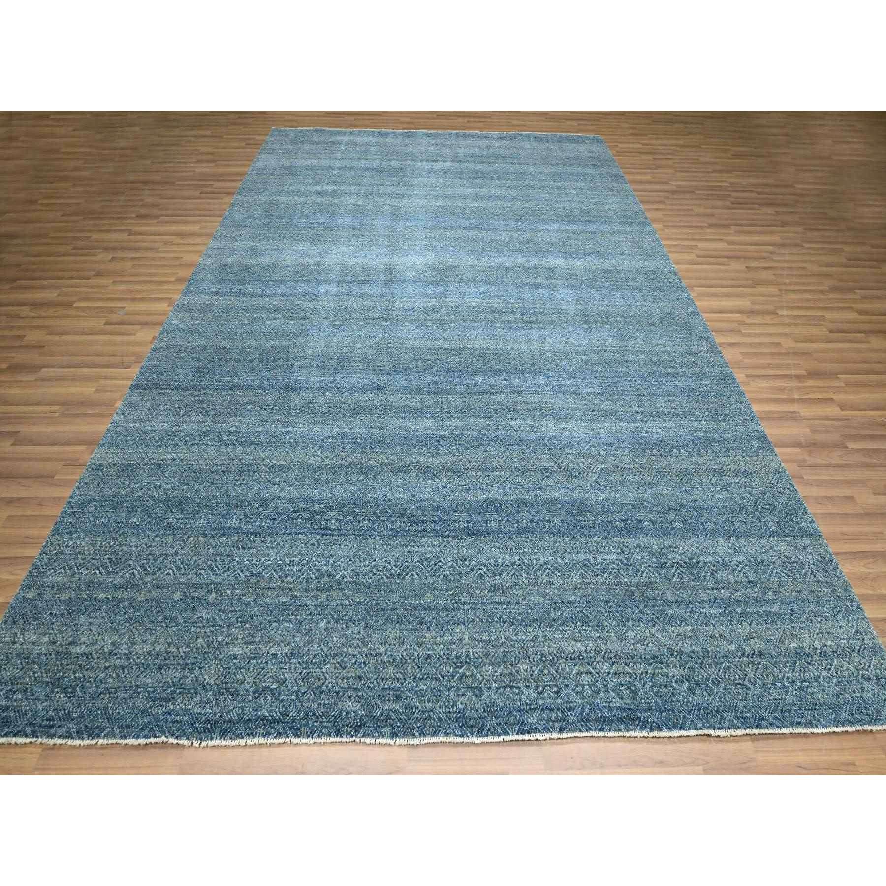 9'x12'1" Yale Blue, Kohinoor Herat Pattern, Small Geometric Repetitive Diamond Design, Pure Wool, Tone On Tone, Hand Knotted, Borderless, Soft To The Touch, Oriental Rug Sh76386