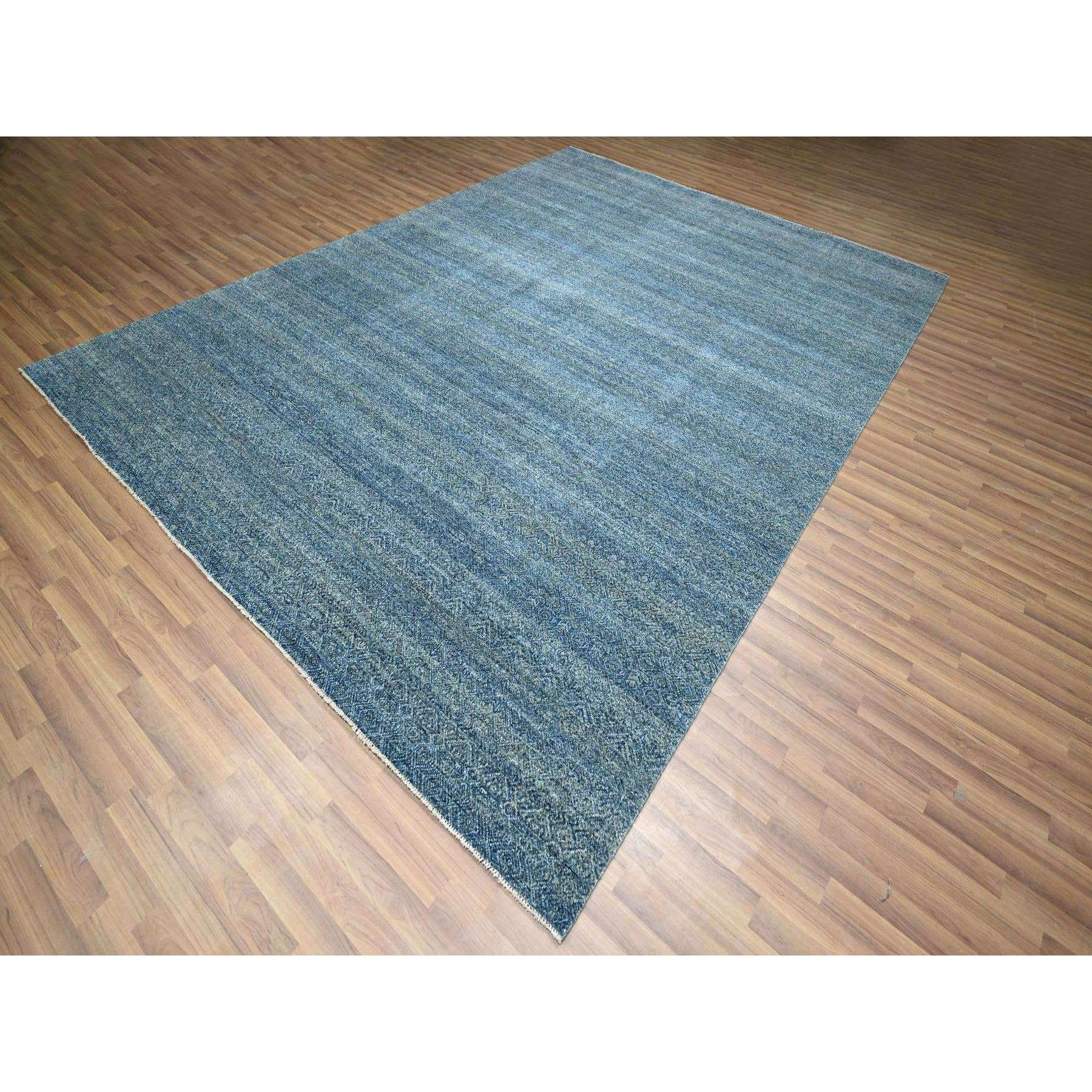 9'x12'1" Yale Blue, Kohinoor Herat Pattern, Small Geometric Repetitive Diamond Design, Pure Wool, Tone On Tone, Hand Knotted, Borderless, Soft To The Touch, Oriental Rug Sh76386