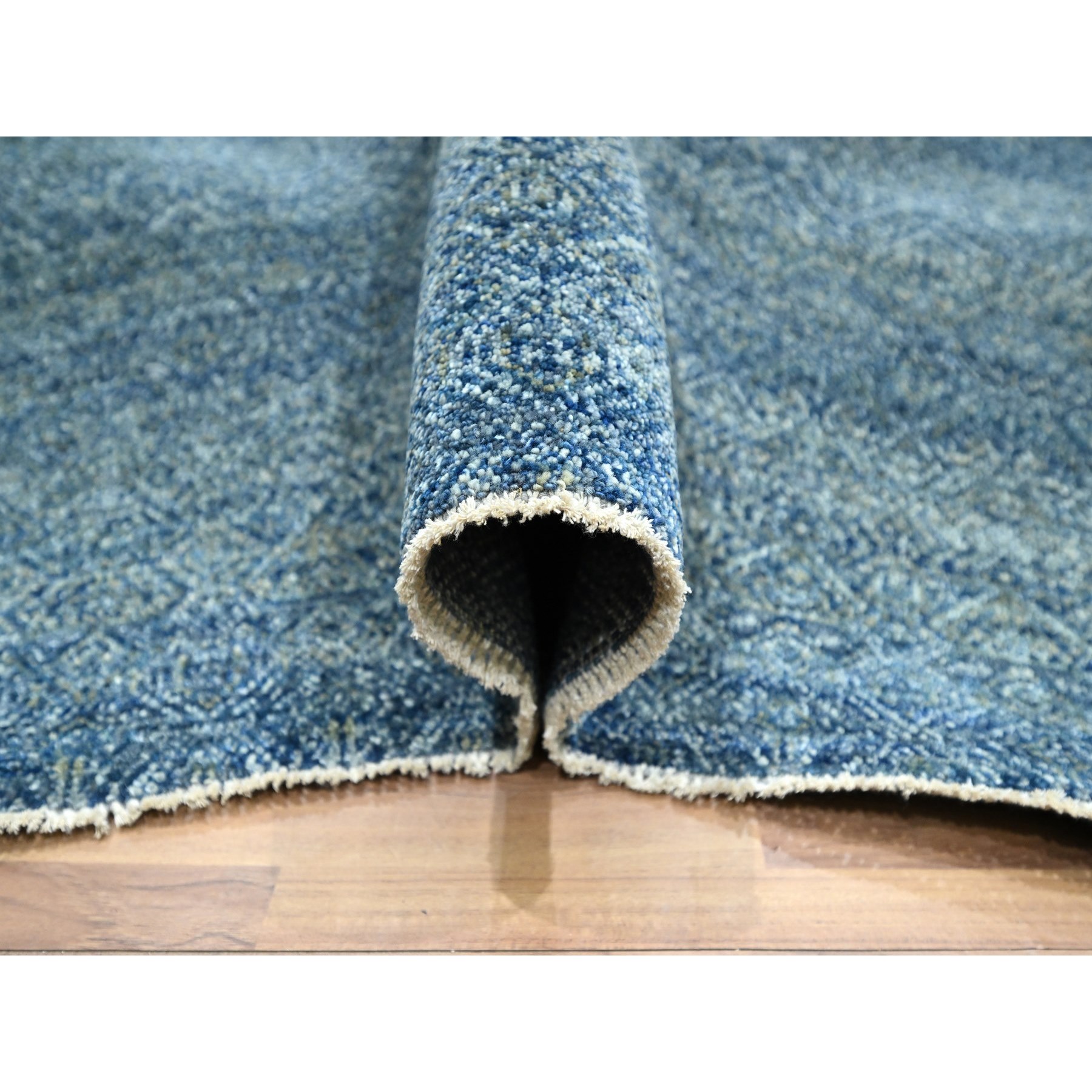 9'x12'1" Yale Blue, Kohinoor Herat Pattern, Small Geometric Repetitive Diamond Design, Pure Wool, Tone On Tone, Hand Knotted, Borderless, Soft To The Touch, Oriental Rug Sh76386
