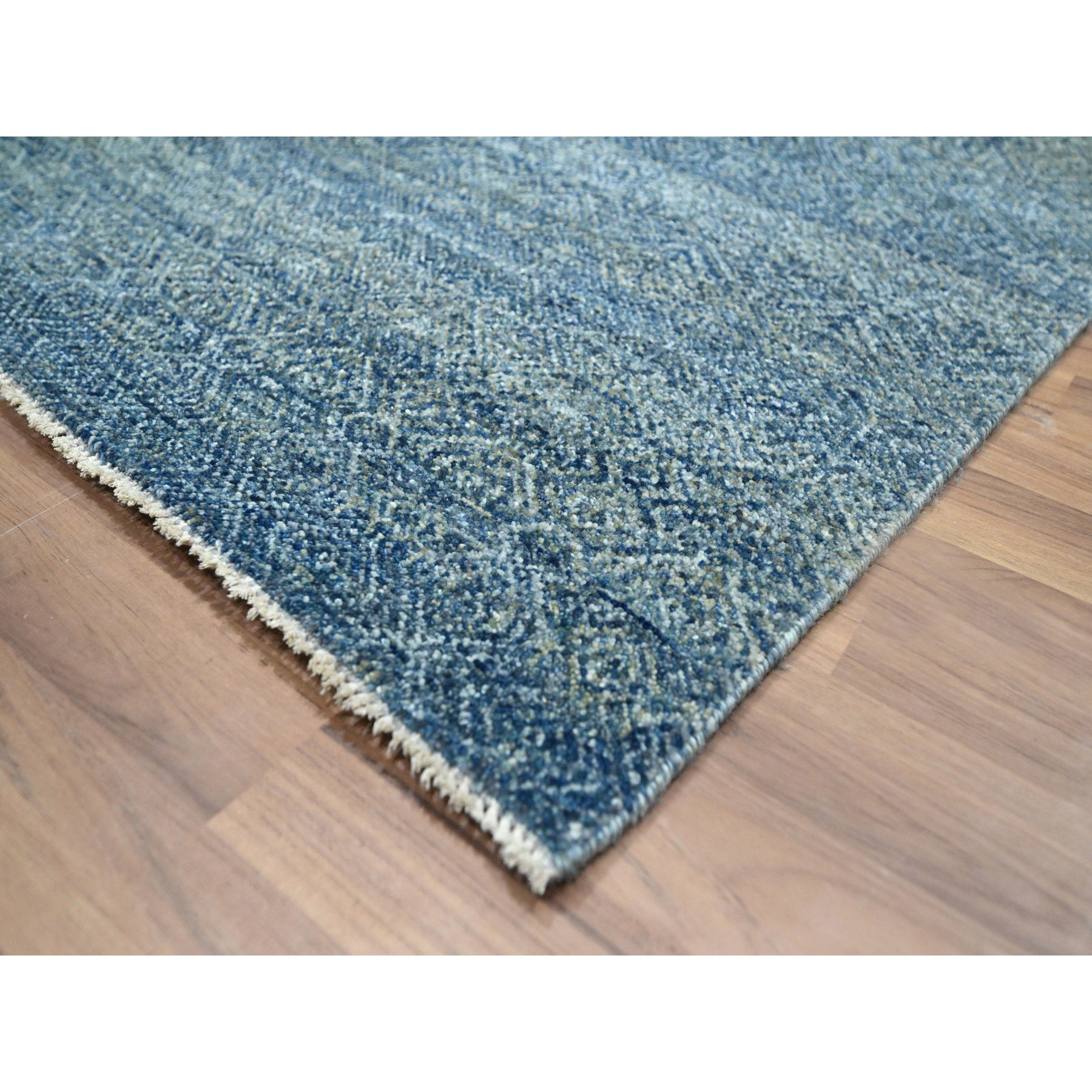 9'x12'1" Yale Blue, Kohinoor Herat Pattern, Small Geometric Repetitive Diamond Design, Pure Wool, Tone On Tone, Hand Knotted, Borderless, Soft To The Touch, Oriental Rug Sh76386