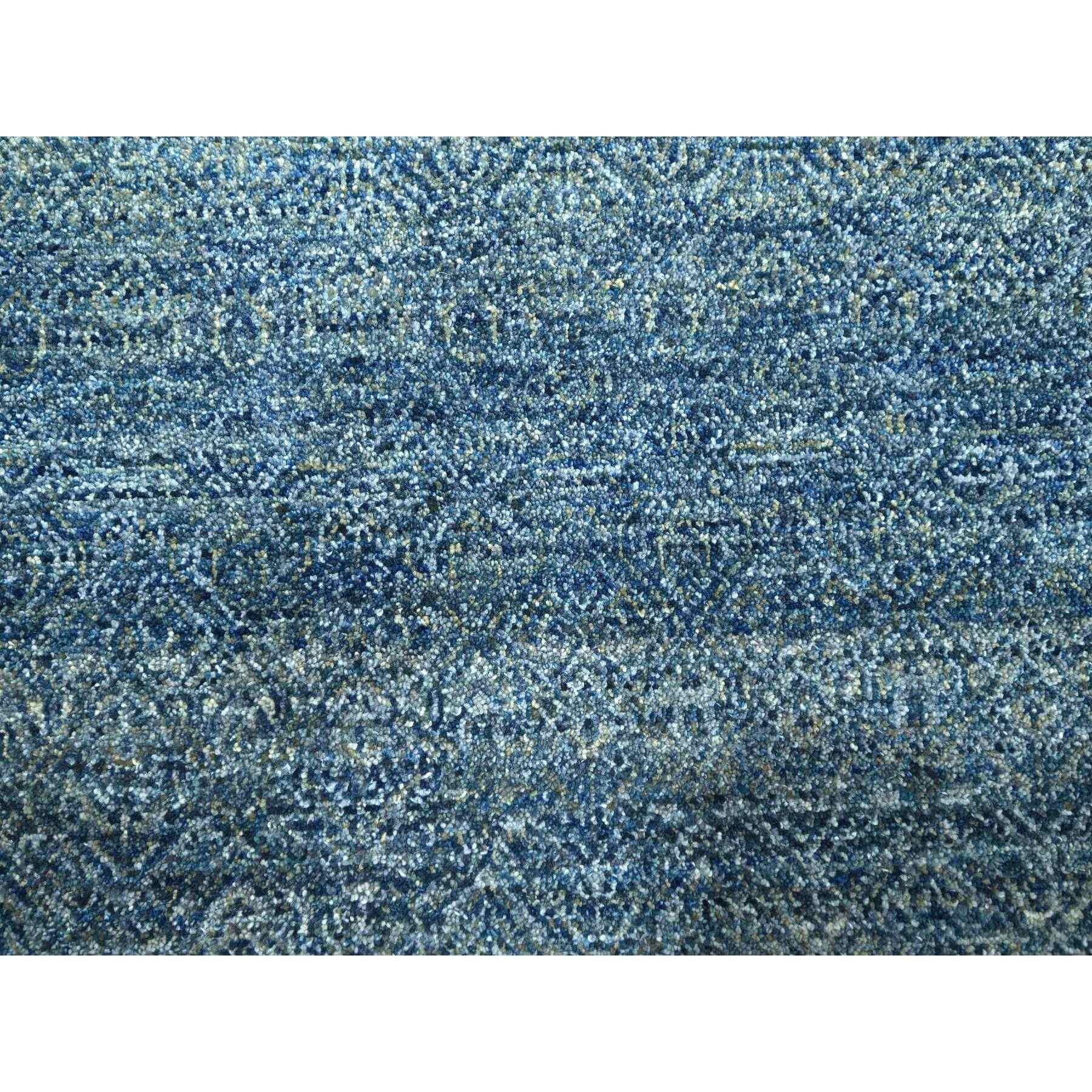 9'x12'1" Yale Blue, Kohinoor Herat Pattern, Small Geometric Repetitive Diamond Design, Pure Wool, Tone On Tone, Hand Knotted, Borderless, Soft To The Touch, Oriental Rug Sh76386