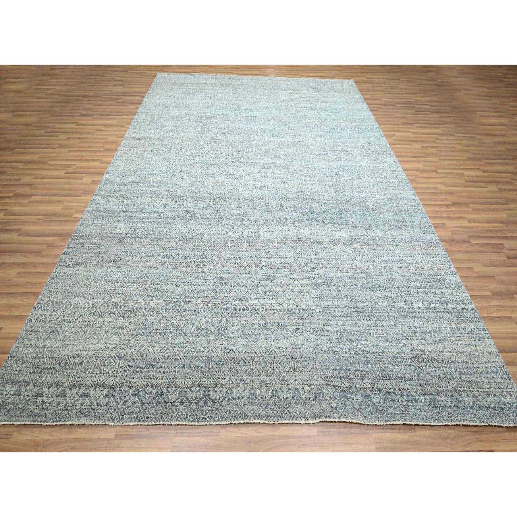 9'x11'10" Silver Blue, Kohinoor Herat Pattern, Small Geometric Repetitive Diamond Design, Soft and Shiny Wool, Hand Knotted, Oriental Rug Sh76387