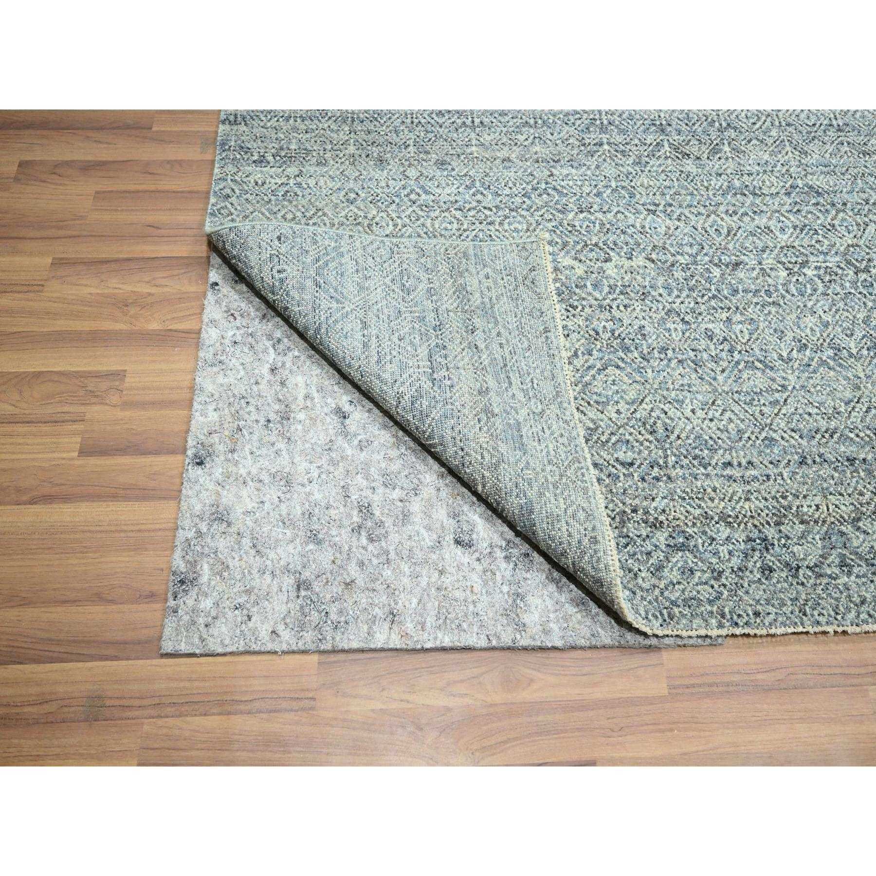 9'x11'10" Silver Blue, Kohinoor Herat Pattern, Small Geometric Repetitive Diamond Design, Soft and Shiny Wool, Hand Knotted, Oriental Rug Sh76387