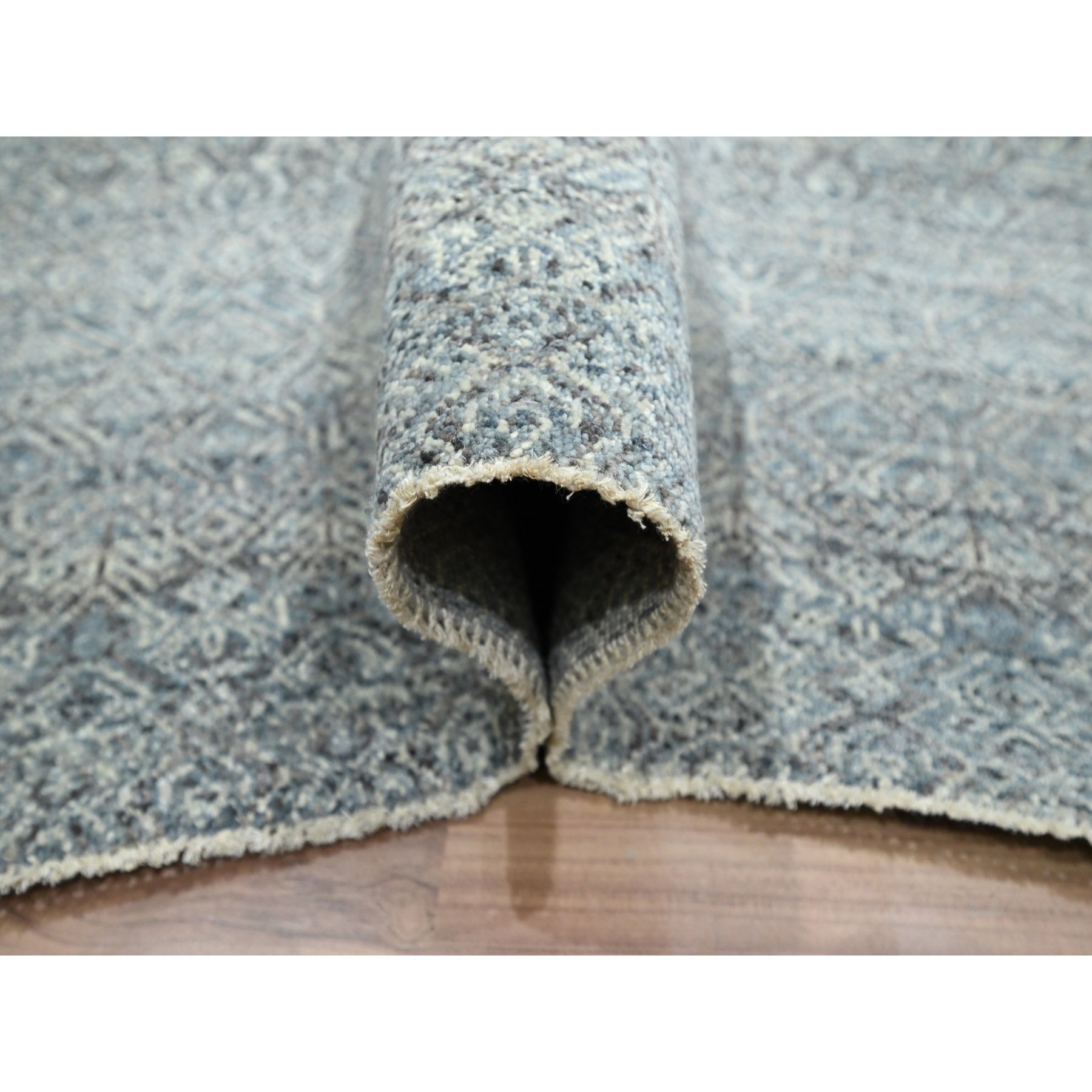 9'x11'10" Silver Blue, Kohinoor Herat Pattern, Small Geometric Repetitive Diamond Design, Soft and Shiny Wool, Hand Knotted, Oriental Rug Sh76387