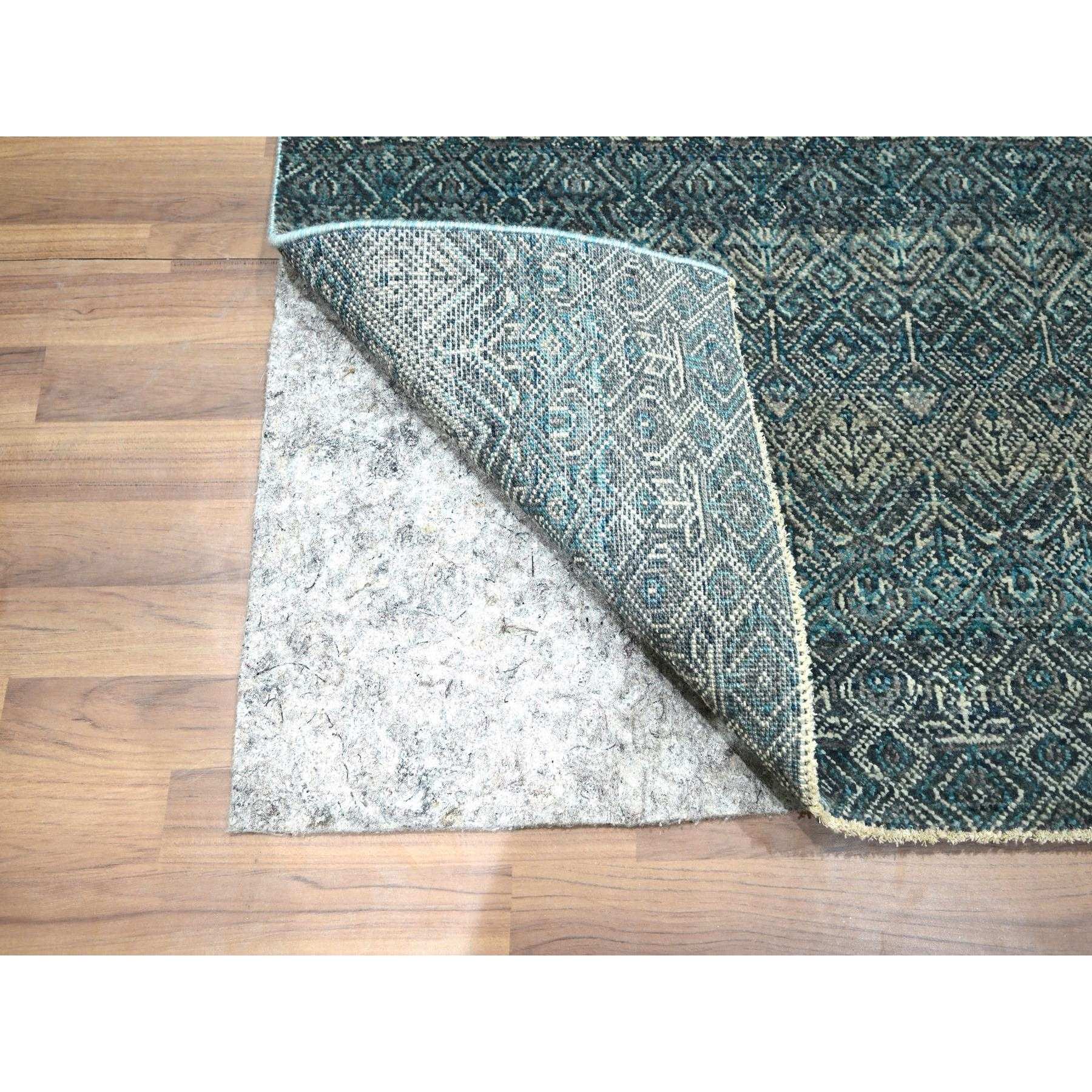 2'5"x7'7" Sapphire Blue, Kohinoor Herat Pattern, Small Geometric Repetitive Diamond Design, Soft Wool, Tone On Tone, Hand Knotted, Runner, Oriental Rug Sh76390