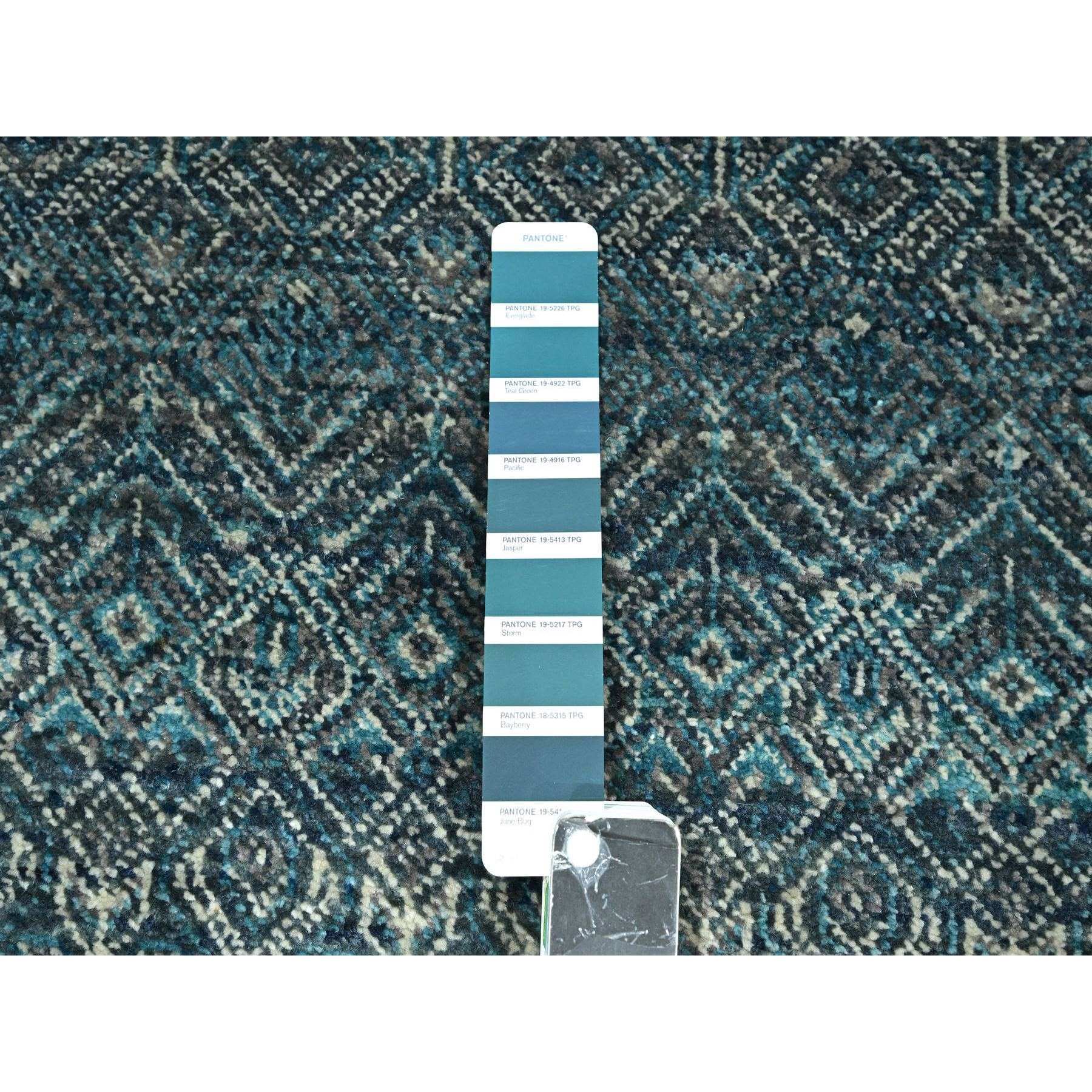 2'5"x7'7" Sapphire Blue, Kohinoor Herat Pattern, Small Geometric Repetitive Diamond Design, Soft Wool, Tone On Tone, Hand Knotted, Runner, Oriental Rug Sh76390