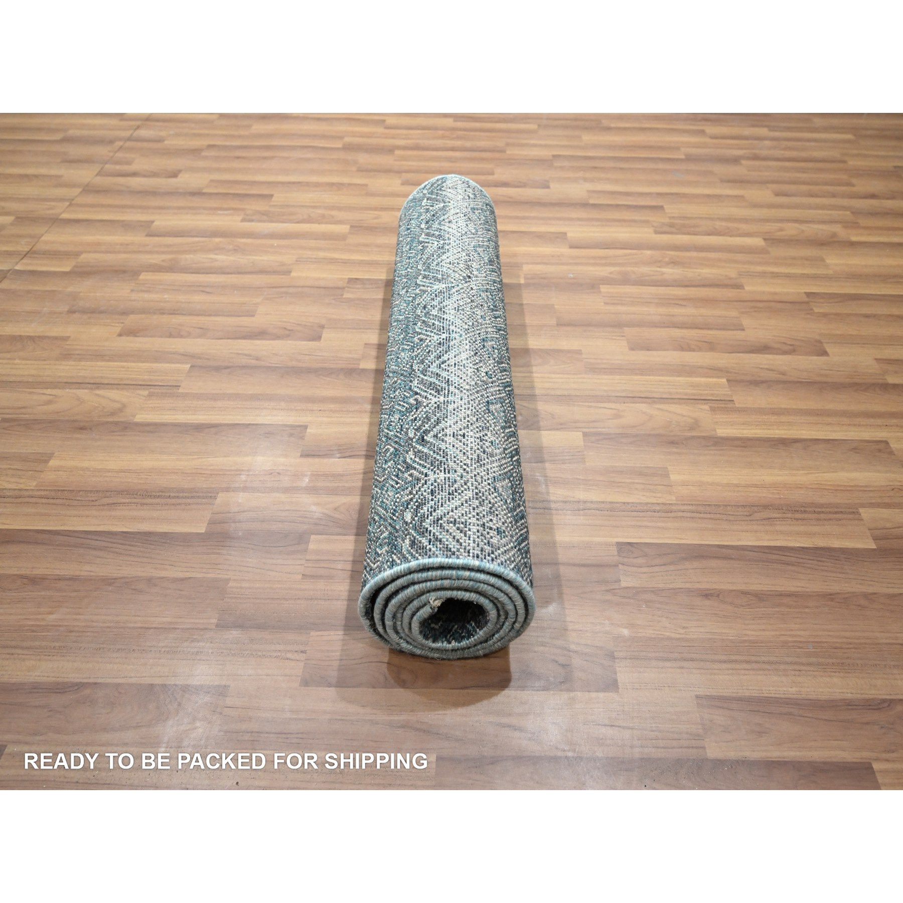 2'5"x7'7" Sapphire Blue, Kohinoor Herat Pattern, Small Geometric Repetitive Diamond Design, Soft Wool, Tone On Tone, Hand Knotted, Runner, Oriental Rug Sh76390