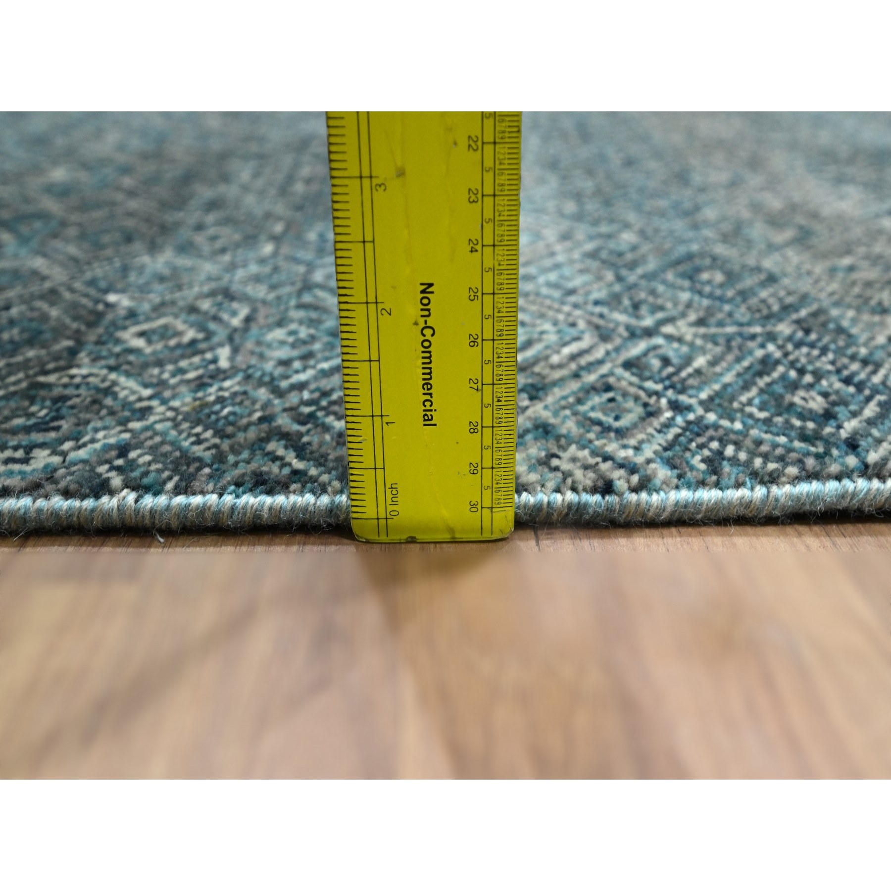 2'5"x7'7" Sapphire Blue, Kohinoor Herat Pattern, Small Geometric Repetitive Diamond Design, Soft Wool, Tone On Tone, Hand Knotted, Runner, Oriental Rug Sh76390
