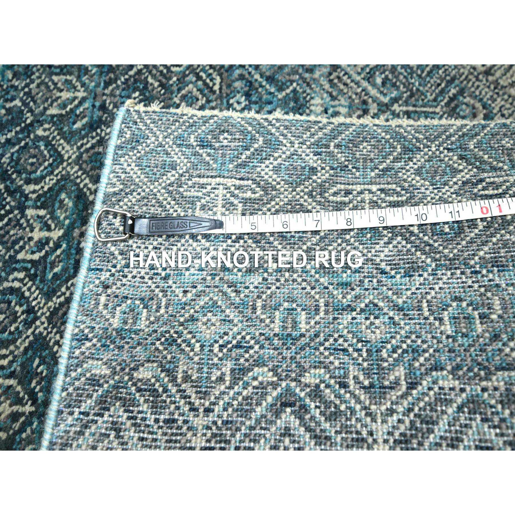 2'5"x7'7" Sapphire Blue, Kohinoor Herat Pattern, Small Geometric Repetitive Diamond Design, Soft Wool, Tone On Tone, Hand Knotted, Runner, Oriental Rug Sh76390