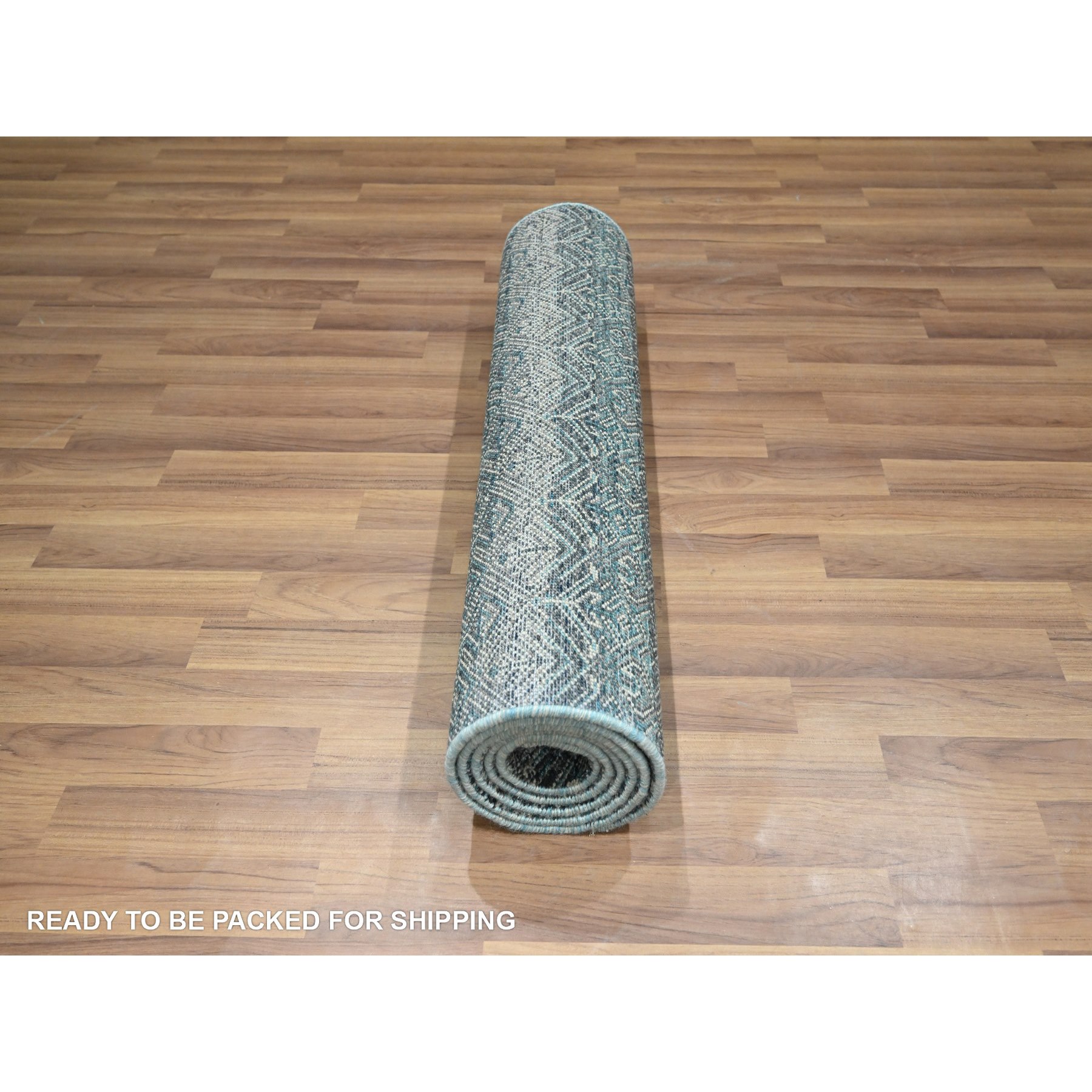 2'5"x7'7" Jasper Blue, Kohinoor Herat with Small Geometric Repetitive Diamond Design, Pure Wool, Tone On Tone, Hand Knotted, Soft To The Touch, Runner, Oriental Rug Sh76391