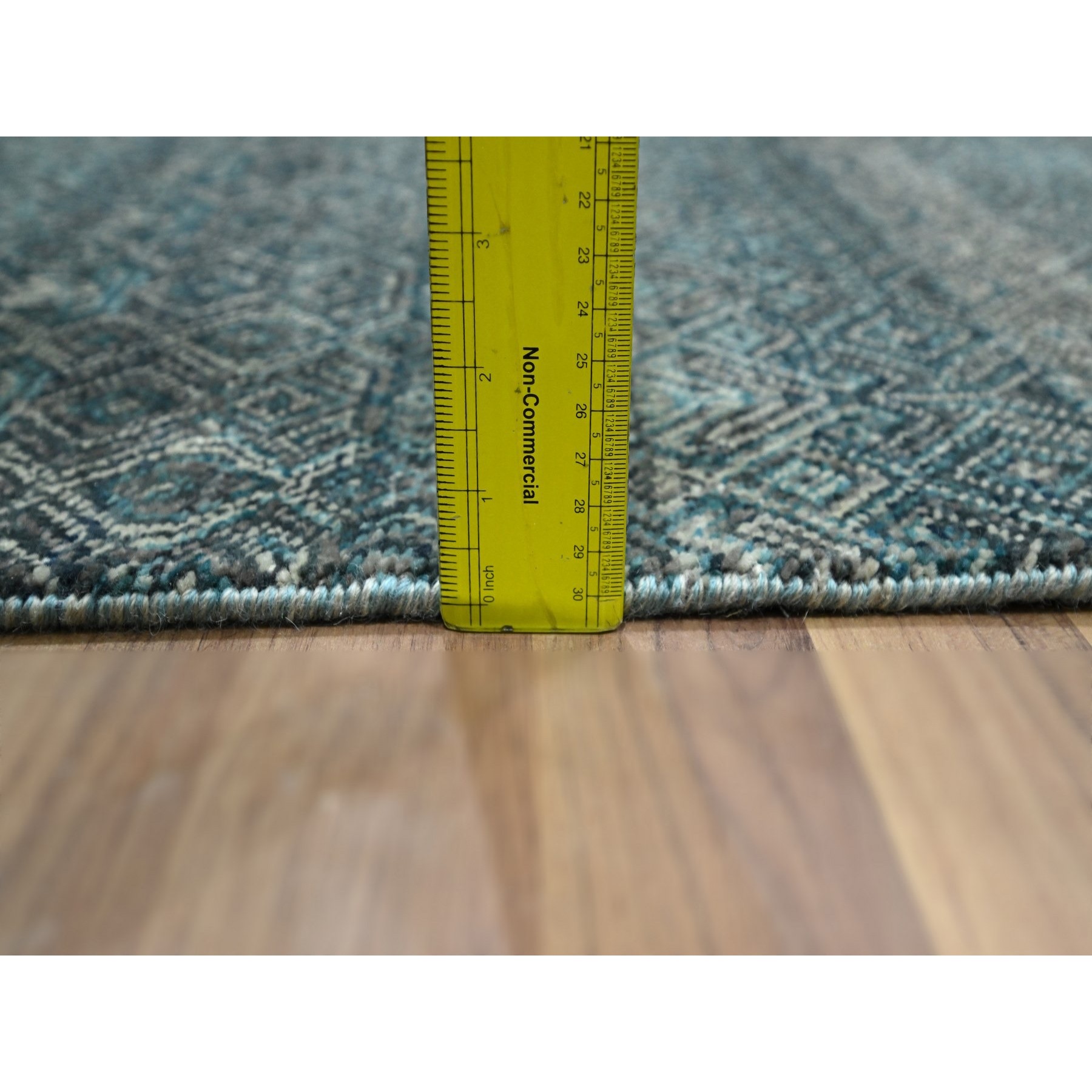 2'5"x7'7" Jasper Blue, Kohinoor Herat with Small Geometric Repetitive Diamond Design, Pure Wool, Tone On Tone, Hand Knotted, Soft To The Touch, Runner, Oriental Rug Sh76391