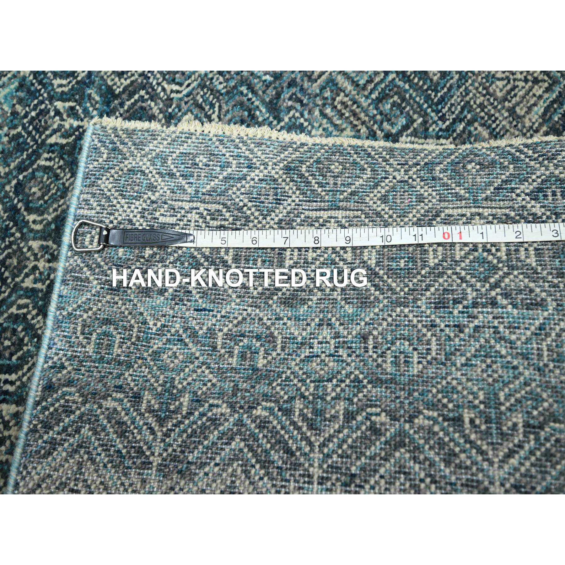 2'5"x7'7" Jasper Blue, Kohinoor Herat with Small Geometric Repetitive Diamond Design, Pure Wool, Tone On Tone, Hand Knotted, Soft To The Touch, Runner, Oriental Rug Sh76391