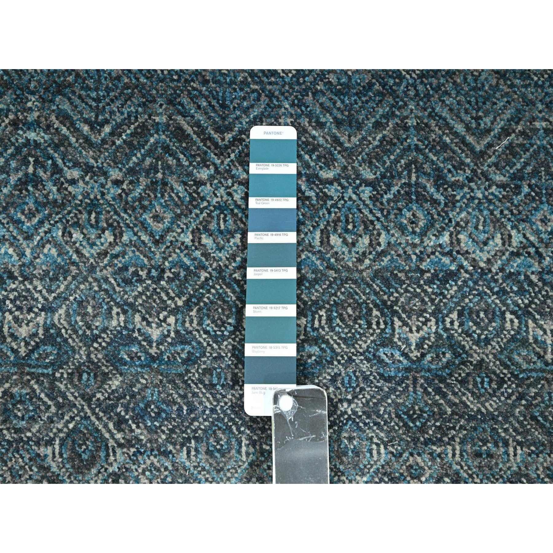 2'7"x7'7" Pacific Blue, Kohinoor Herat with Small Geometric Repetitive Diamond Pattern, Soft Wool, Tone On Tone, Hand Knotted, Runner, Oriental Rug Sh76392