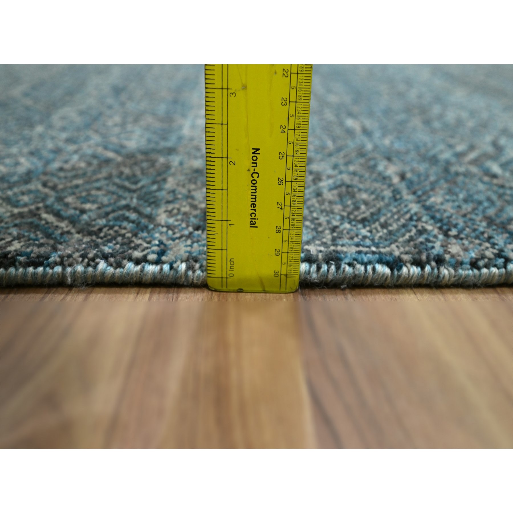 2'7"x7'7" Pacific Blue, Kohinoor Herat with Small Geometric Repetitive Diamond Pattern, Soft Wool, Tone On Tone, Hand Knotted, Runner, Oriental Rug Sh76392