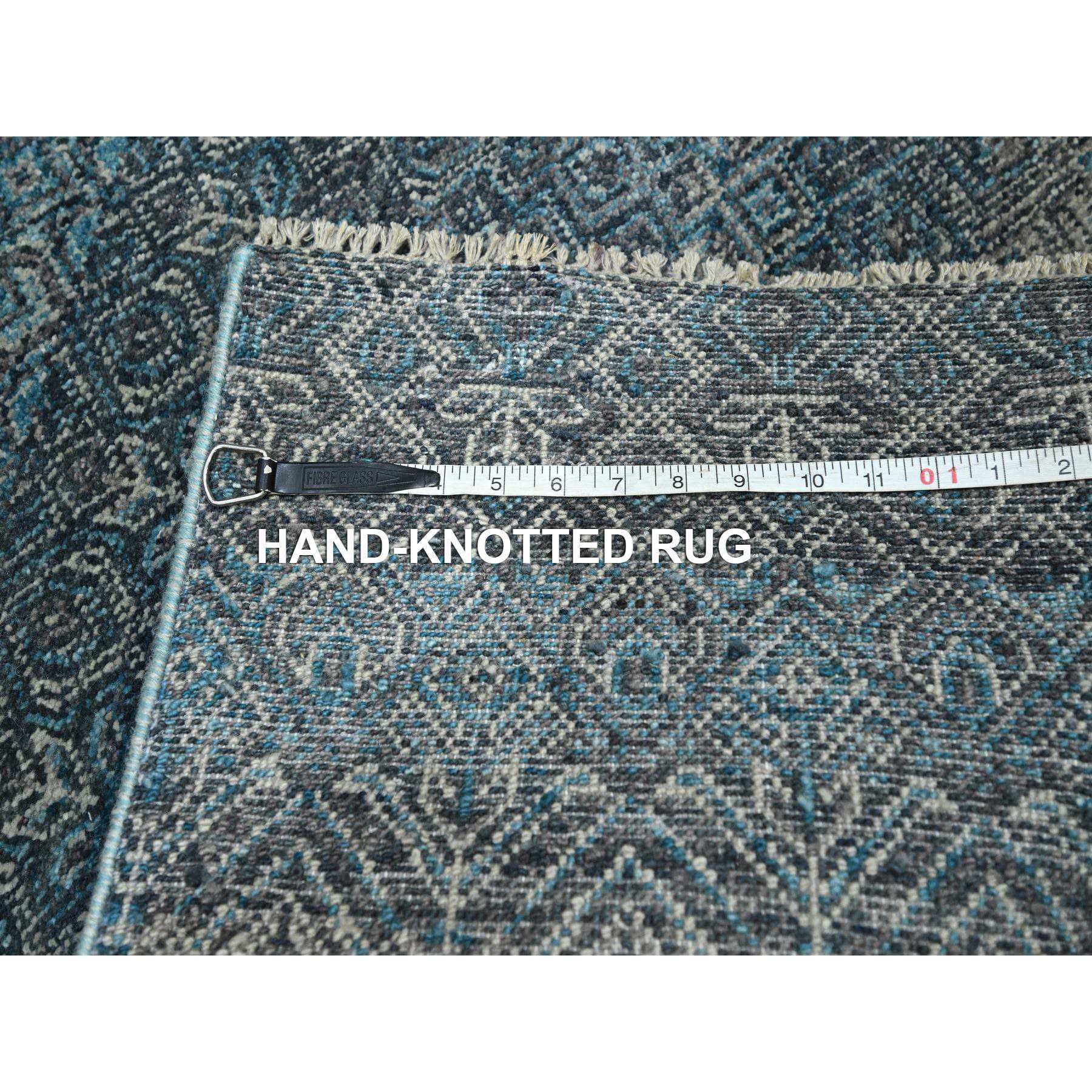 2'7"x7'7" Pacific Blue, Kohinoor Herat with Small Geometric Repetitive Diamond Pattern, Soft Wool, Tone On Tone, Hand Knotted, Runner, Oriental Rug Sh76392
