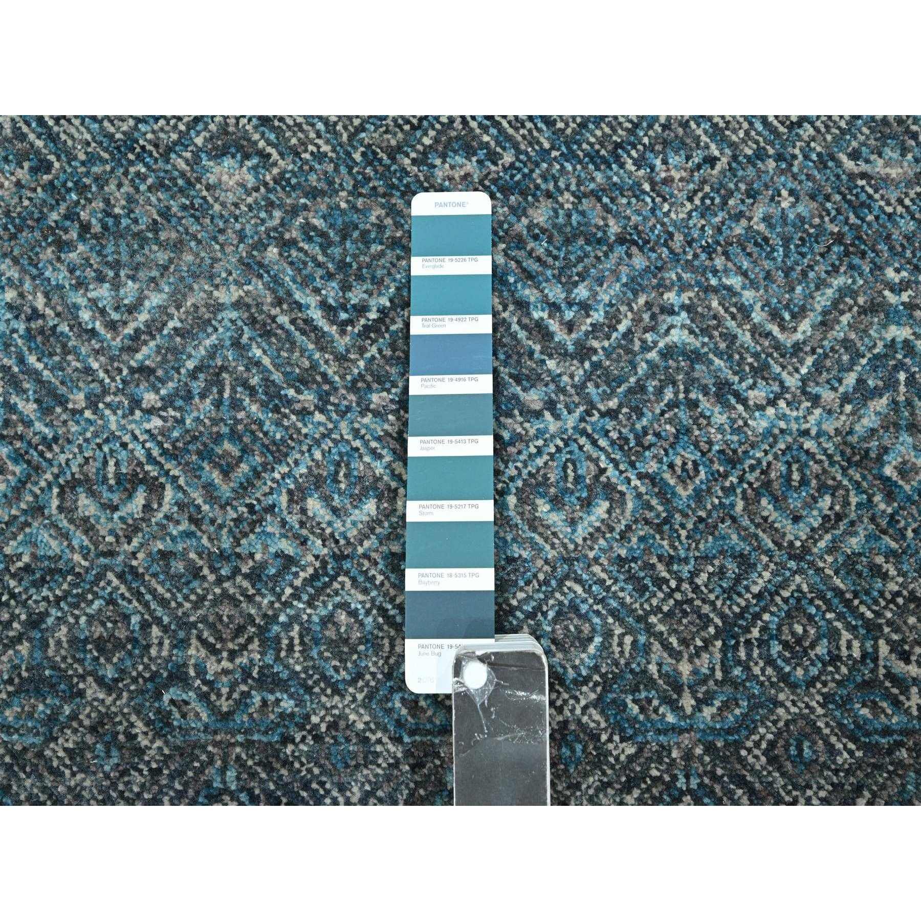 2'7"x7'7" Teal Blue, Kohinoor Herat Pattern, Small Geometric Repetitive Diamond Design, Soft Pile, Pure Wool, Tone On Tone, Hand Knotted, Runner, Oriental Rug Sh76393