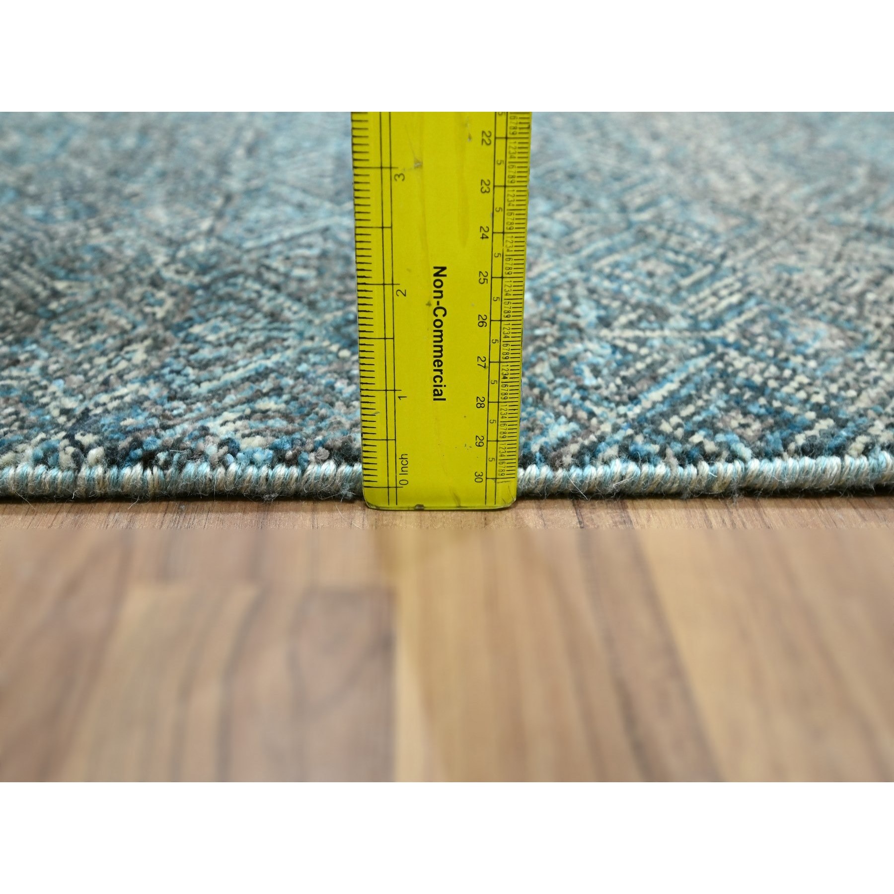 2'7"x7'7" Teal Blue, Kohinoor Herat Pattern, Small Geometric Repetitive Diamond Design, Soft Pile, Pure Wool, Tone On Tone, Hand Knotted, Runner, Oriental Rug Sh76393