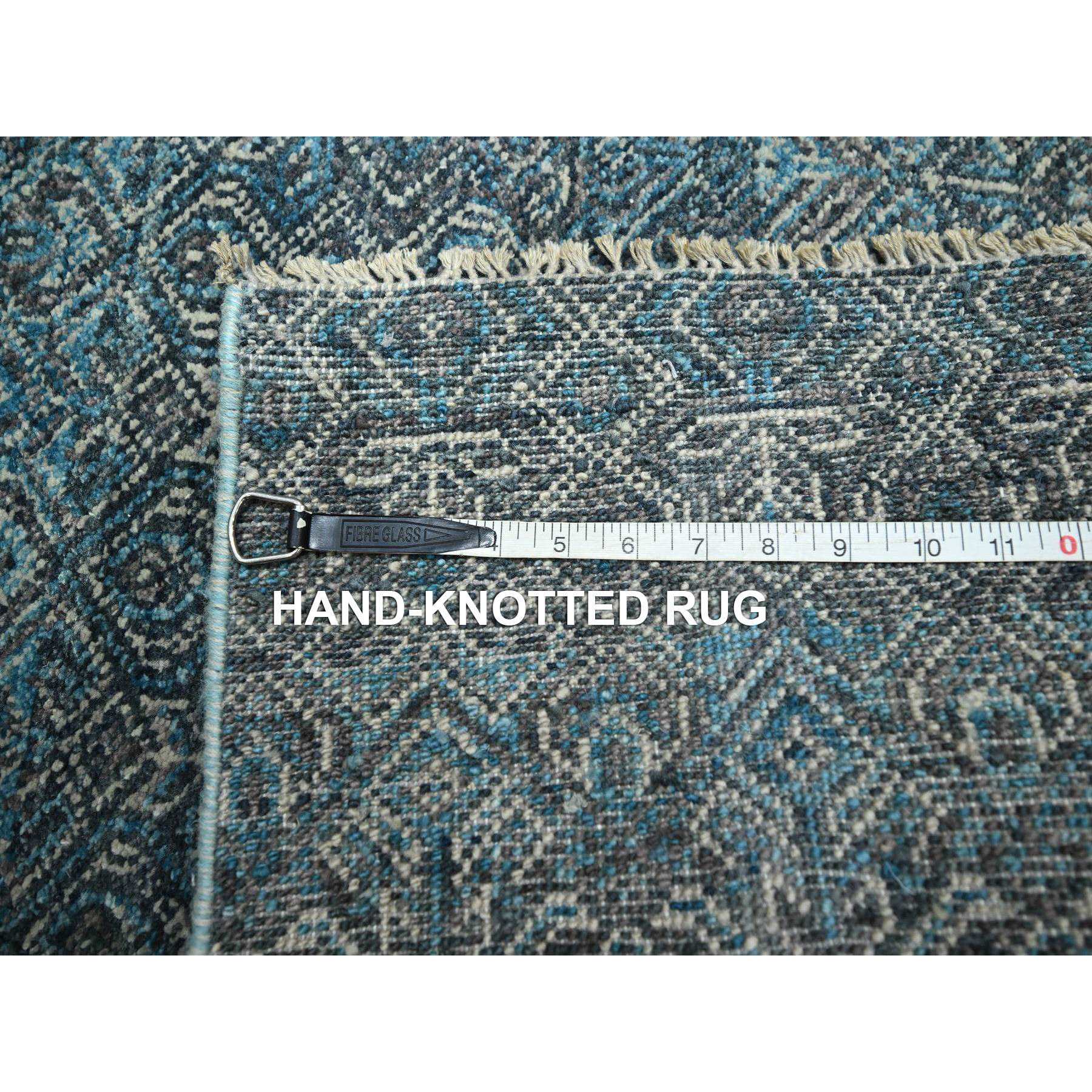 2'7"x7'7" Teal Blue, Kohinoor Herat Pattern, Small Geometric Repetitive Diamond Design, Soft Pile, Pure Wool, Tone On Tone, Hand Knotted, Runner, Oriental Rug Sh76393