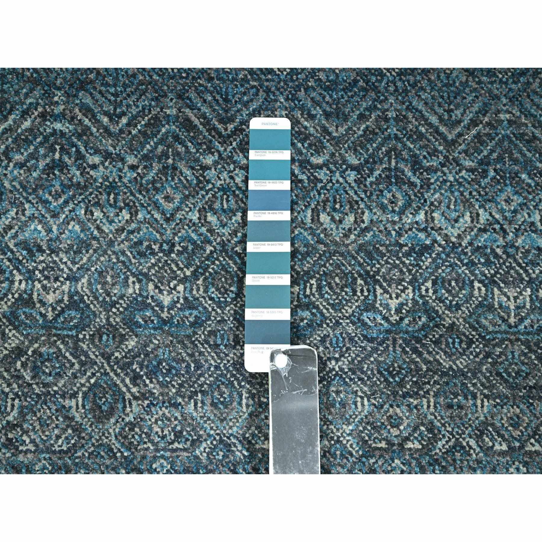2'6"x7'7" Jasper Blue, Tone On Tone, Kohinoor Herat with Small Geometric Repetitive Diamond Design, Soft Wool, Hand Knotted, Runner, Oriental Rug Sh76394
