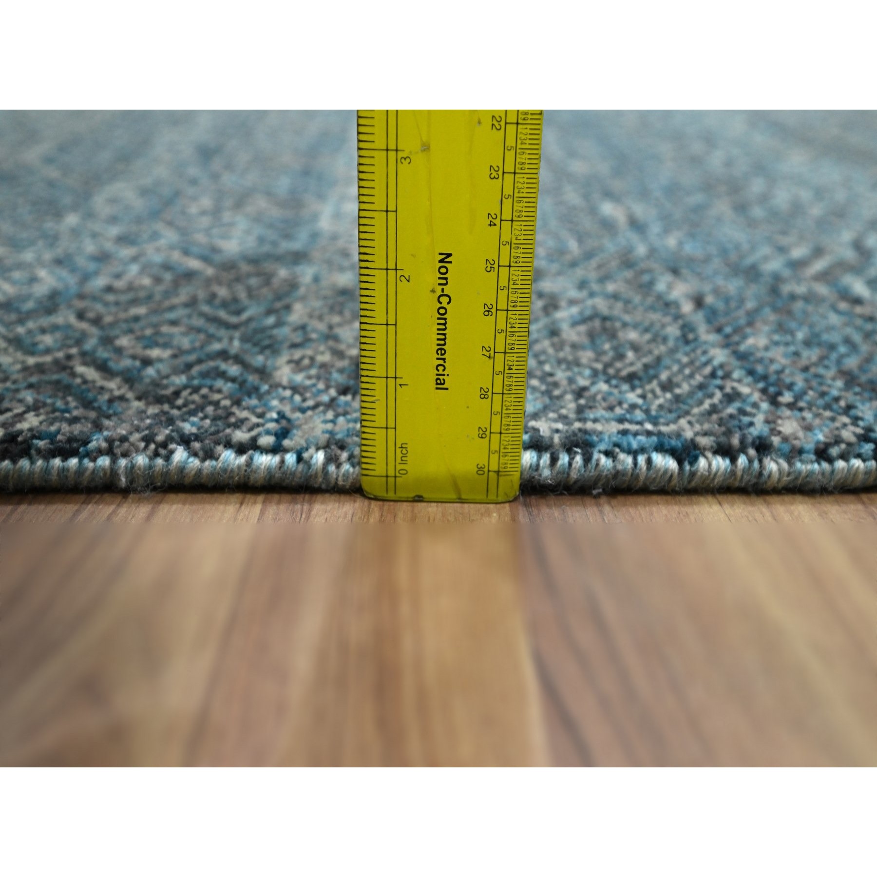2'6"x7'7" Jasper Blue, Tone On Tone, Kohinoor Herat with Small Geometric Repetitive Diamond Design, Soft Wool, Hand Knotted, Runner, Oriental Rug Sh76394