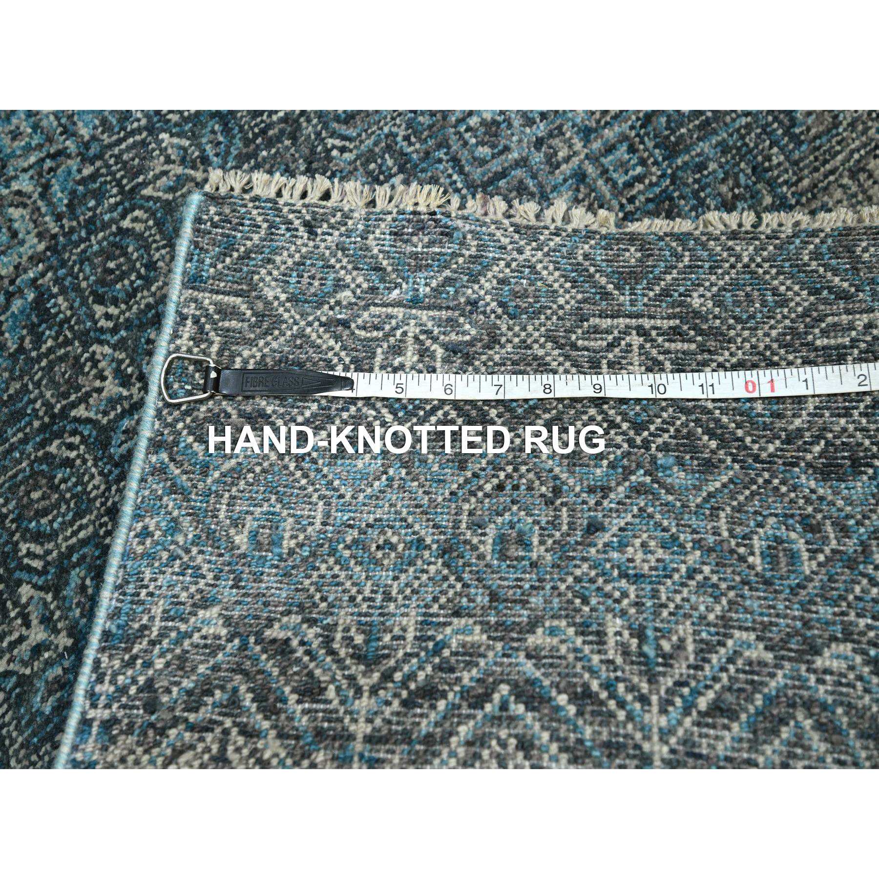 2'6"x7'7" Jasper Blue, Tone On Tone, Kohinoor Herat with Small Geometric Repetitive Diamond Design, Soft Wool, Hand Knotted, Runner, Oriental Rug Sh76394
